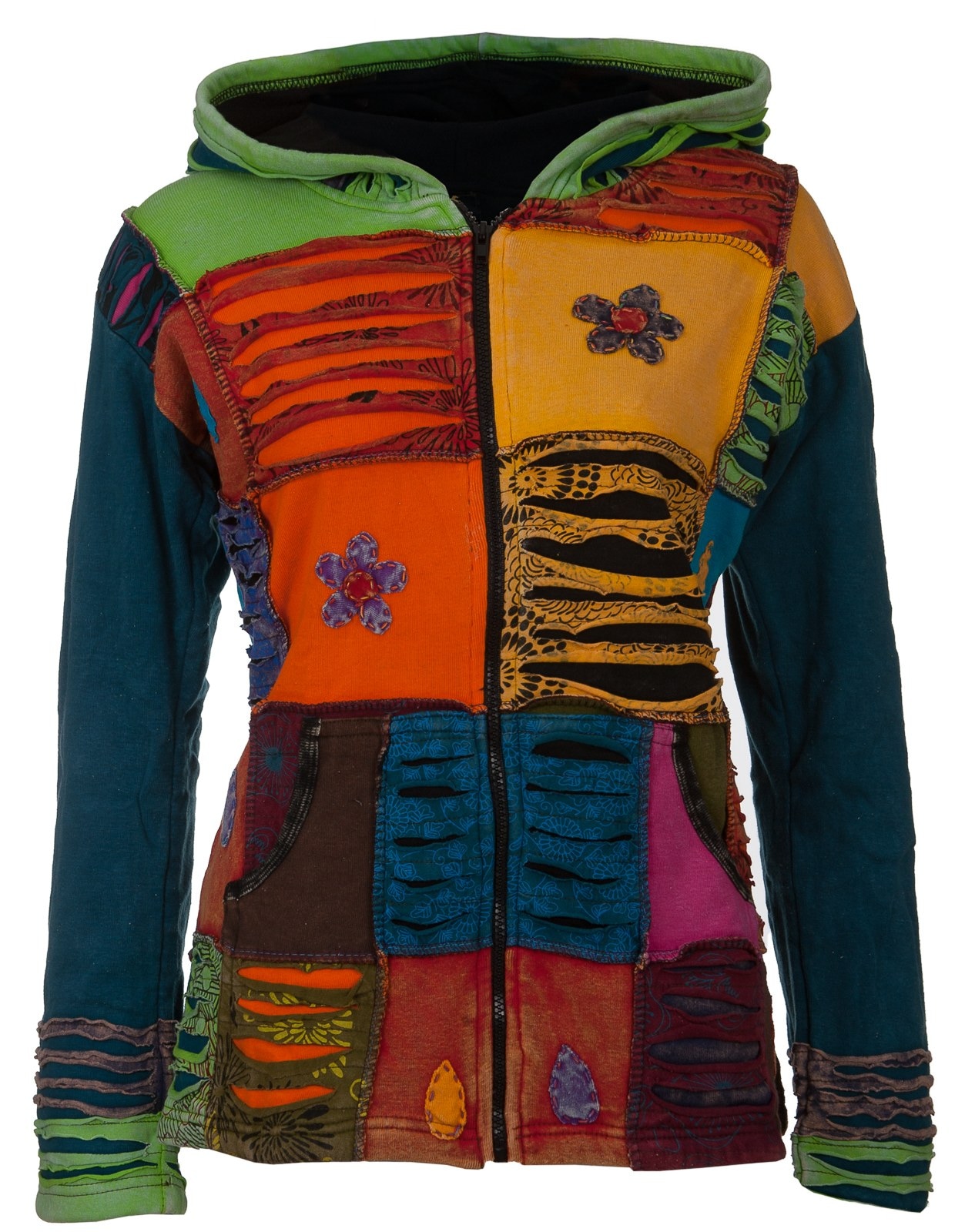 ankerglut Fleecejacke »Patchwork Multicolor NUNAVUT II NEW FLOWER POWER« mit Kapuze
