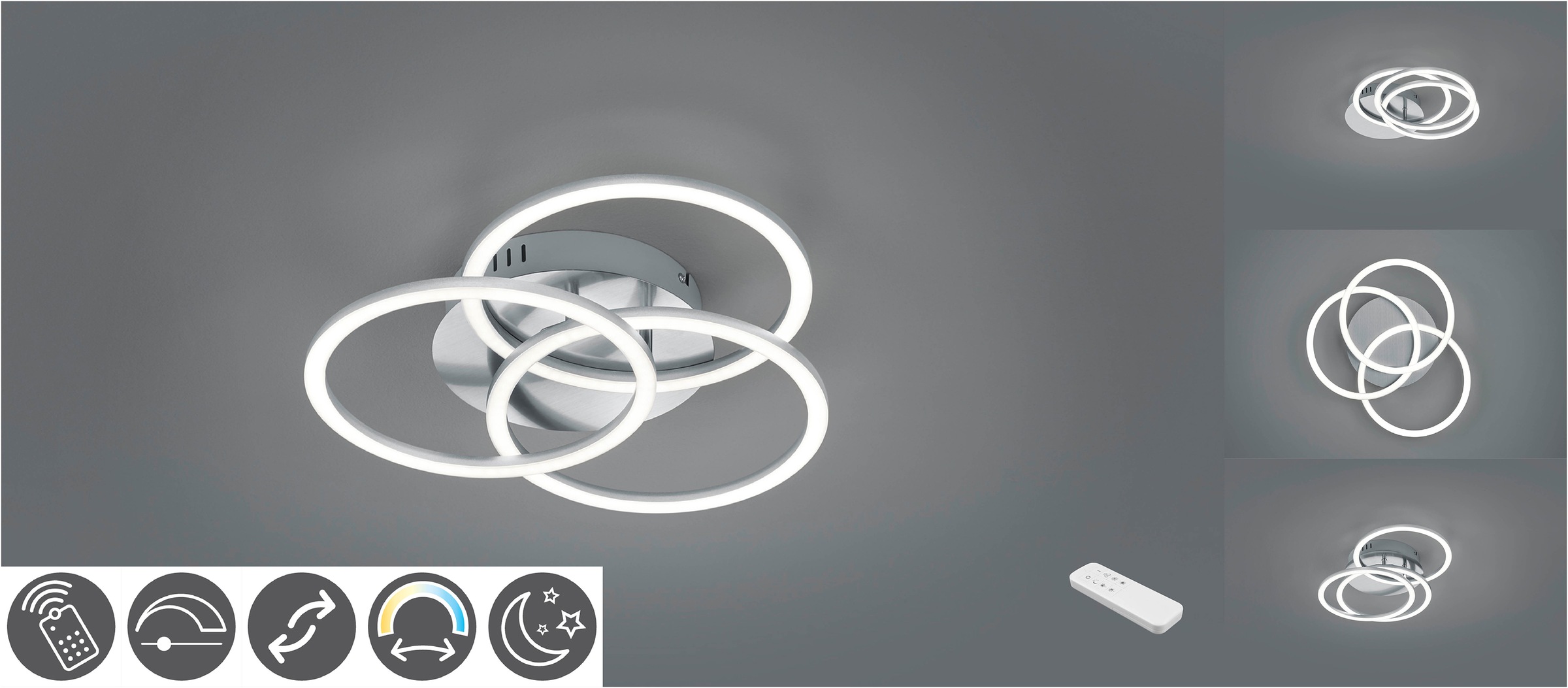 Garantie flammig-flammig, mit kaufen 1 LED »Circle«, Leuchten Ringen matt mit Deckenlampe Jahren | inkl. TRIO 3 schwenkbaren Fernbedienung Deckenleuchte XXL / online Nickel