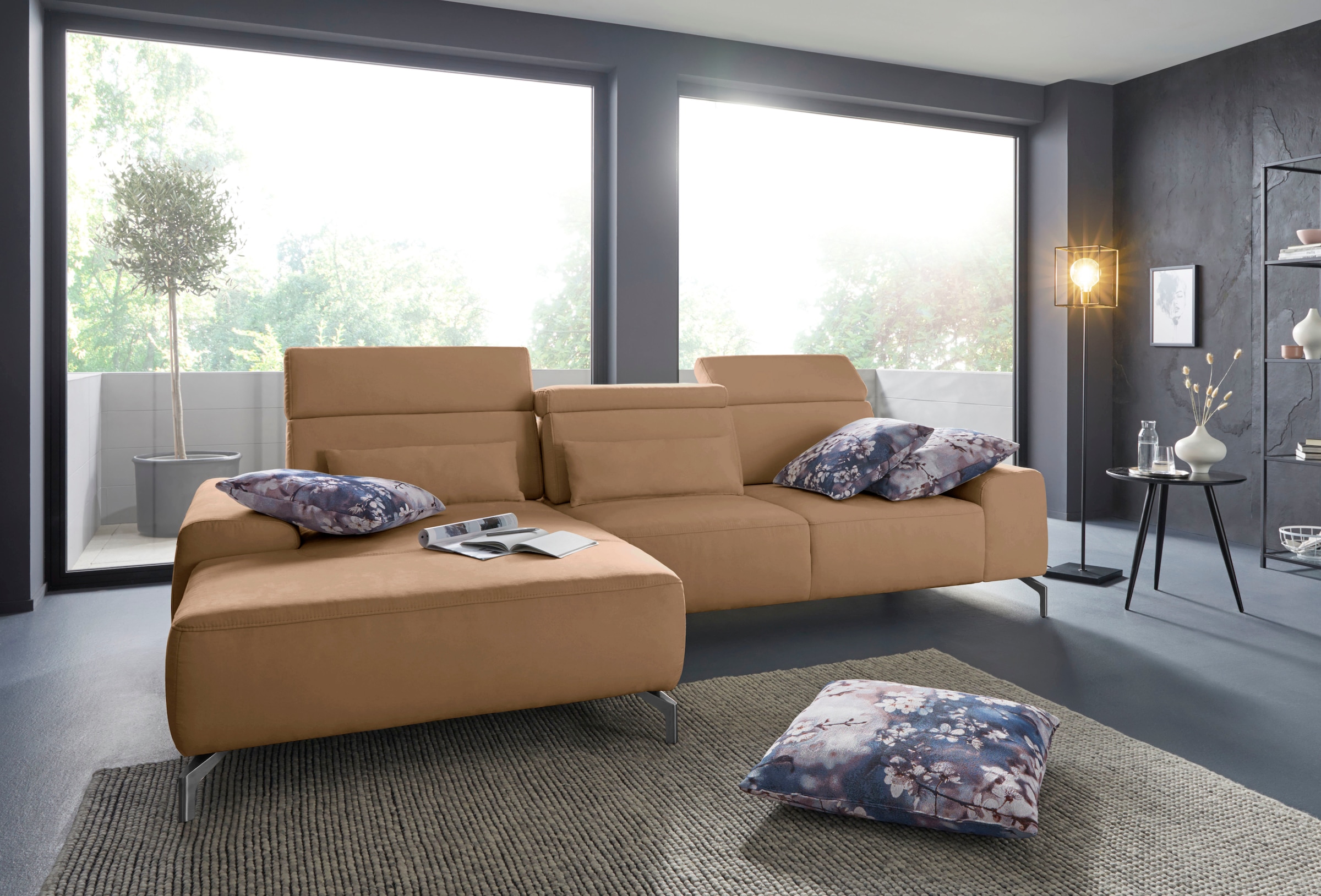 sit&more Ecksofa »Gizeh L-Form«, Fußhöhe 15 cm, inklusive Sitztiefenverstellung und Kopfteilverstellung