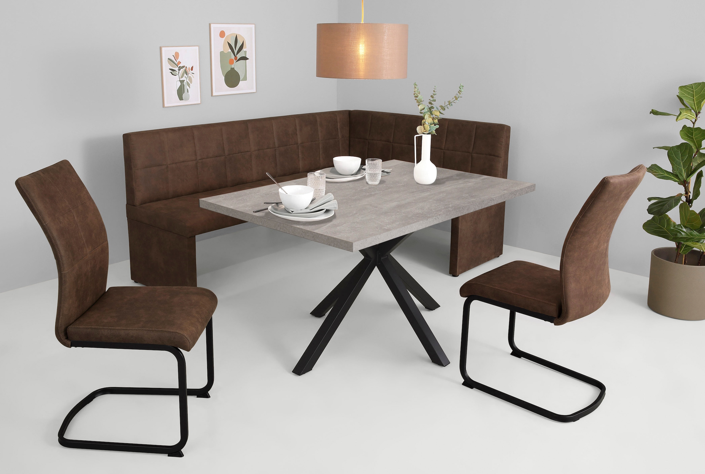 HELA Essgruppe »SPREE«, (4 tlg.), Esstisch 140x90 cm mit Dickkante, Microfaserbezug