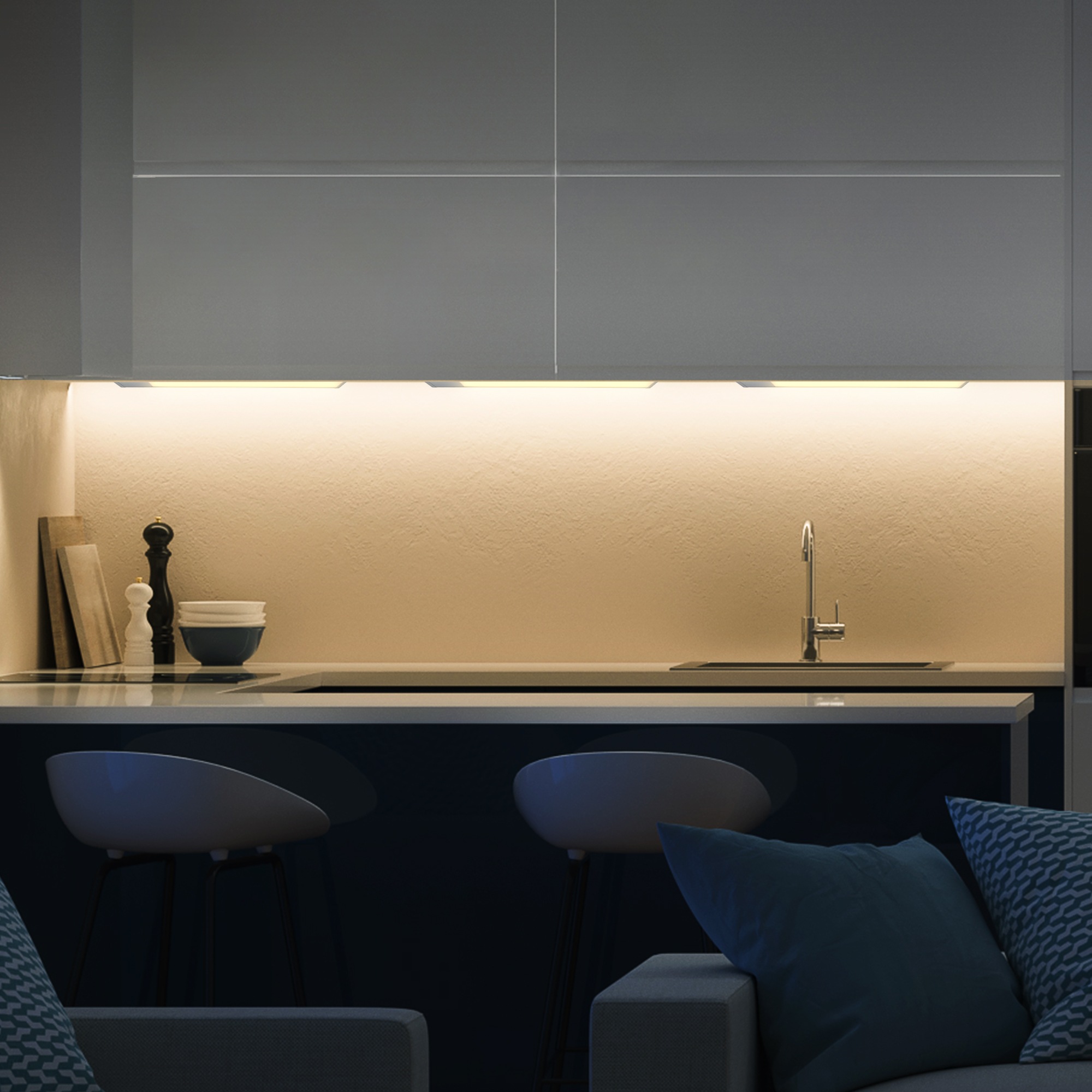 B.K.Licht LED Unterbauleuchte »BKL1468 LED Leiste mit Ein-Ausschalter« LED-Modul 1 Stk. Warmweiß Unterbauleuchte, 3.000K, 1.100Lm, 57,5x4,9x1,3 cm, Titanfarbig