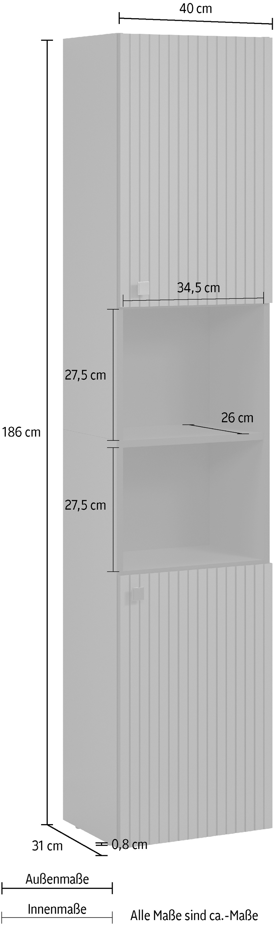 welltime Hochschrank »Amrum«, (1 St.), Breite 40cm, geräumiger Hochschrank Eiche Rillenoptik Badschrank