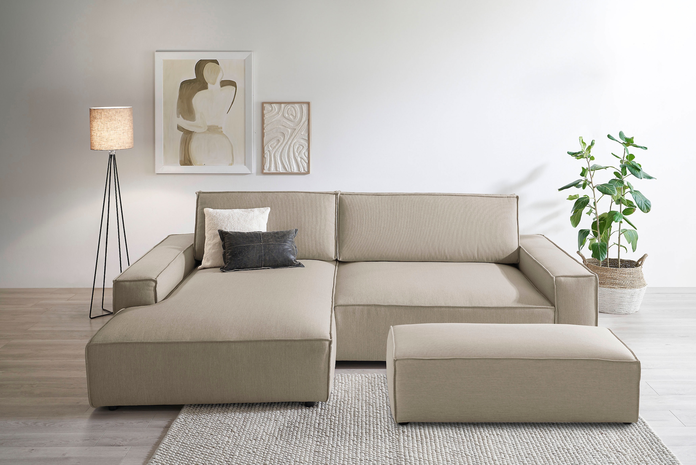 Home affaire Polsterecke »NEU: SHERWOOD XXL tief, L-Form mit Schlaffunktion, Big-Sofa mit Hocker«, (Set, 2 St.), stellbar zum Schlafsofa (Krokodilverbinder), Cord, Leinenoptik