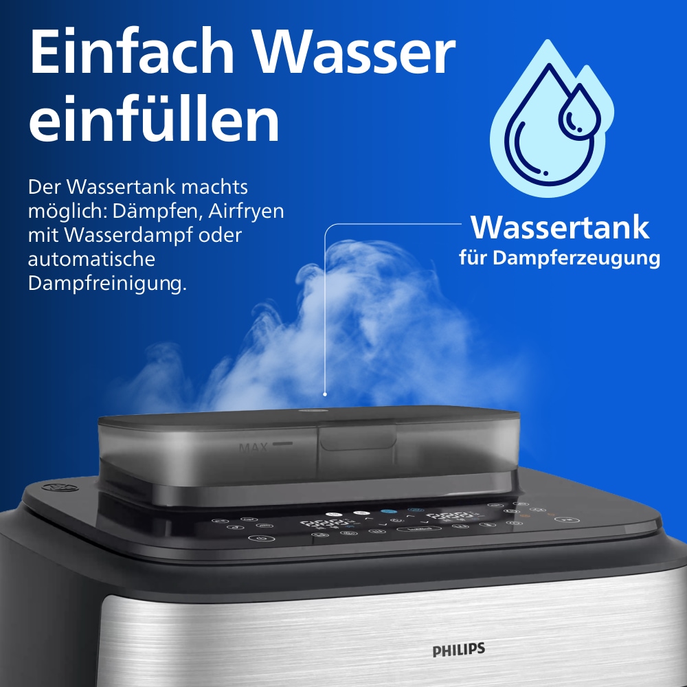 Philips Heißluftfritteuse »NA565/02 Steam Airfryer 5000 Series Megabasket, 9,5L Kapazität« 2750 W mit Dampfgarfunktion u. RapidAir Plus Technologie; inkl. Servierzange