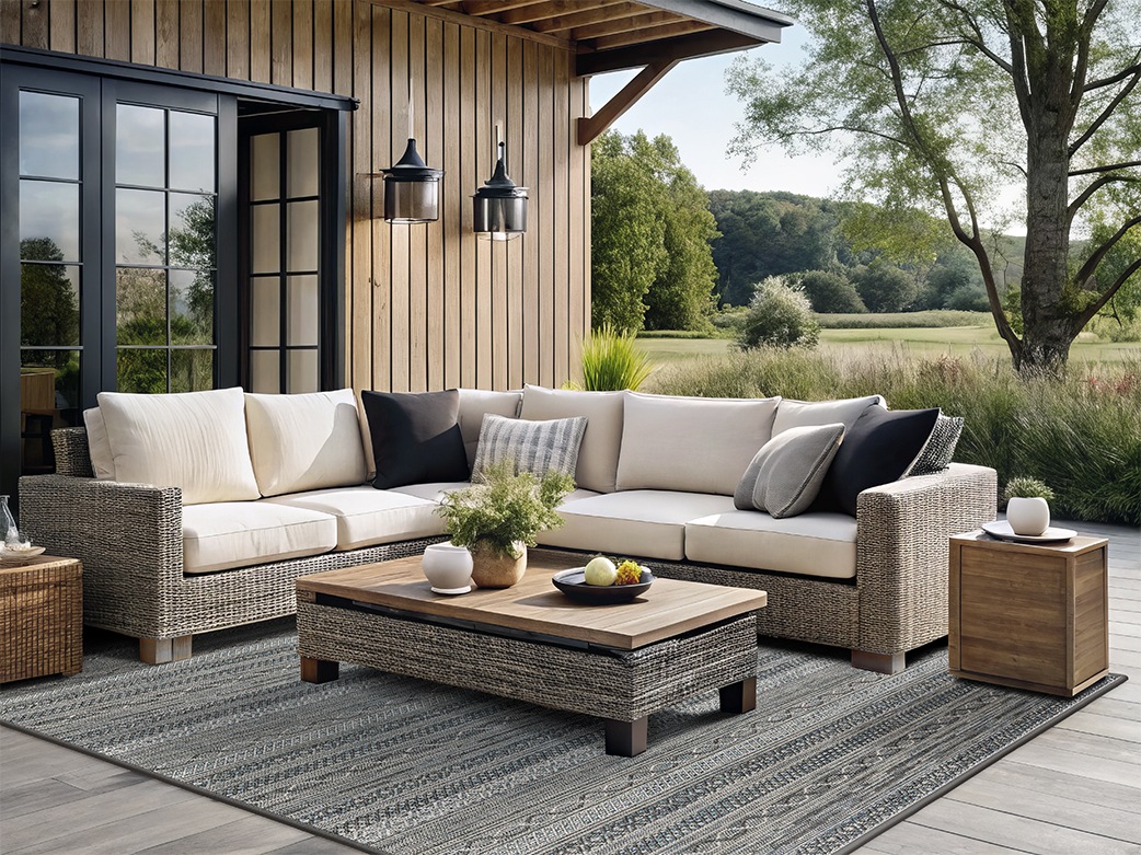 Dekowe Teppich »Joy Barbados beig« rechteckig 10 mm Höhe meliert, gestreift, Rauten, mit Bordüre, In- und Outdoor geeignet