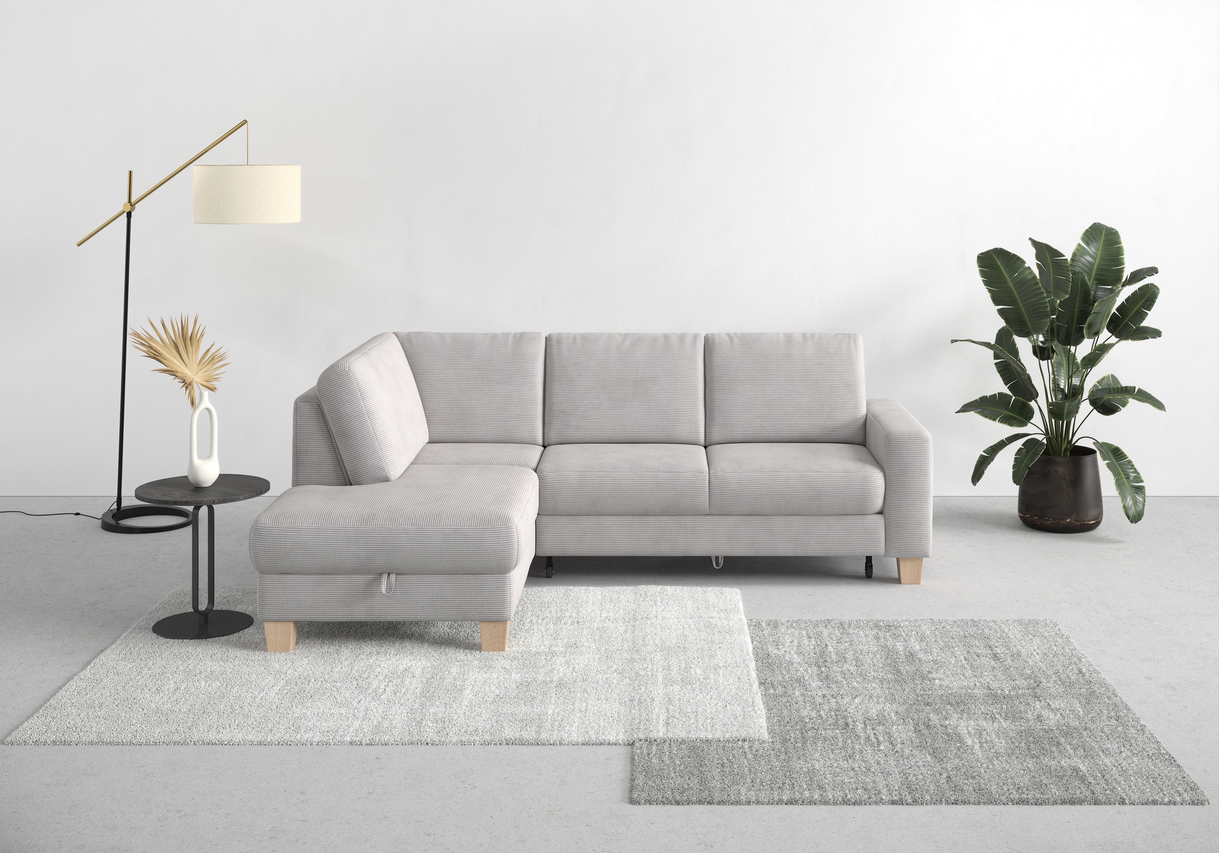 Home affaire Ecksofa »Summer L-Form«, mit Ottomane, wahlweise mit Bettfunktion und Bettkasten, Cord-Bezug