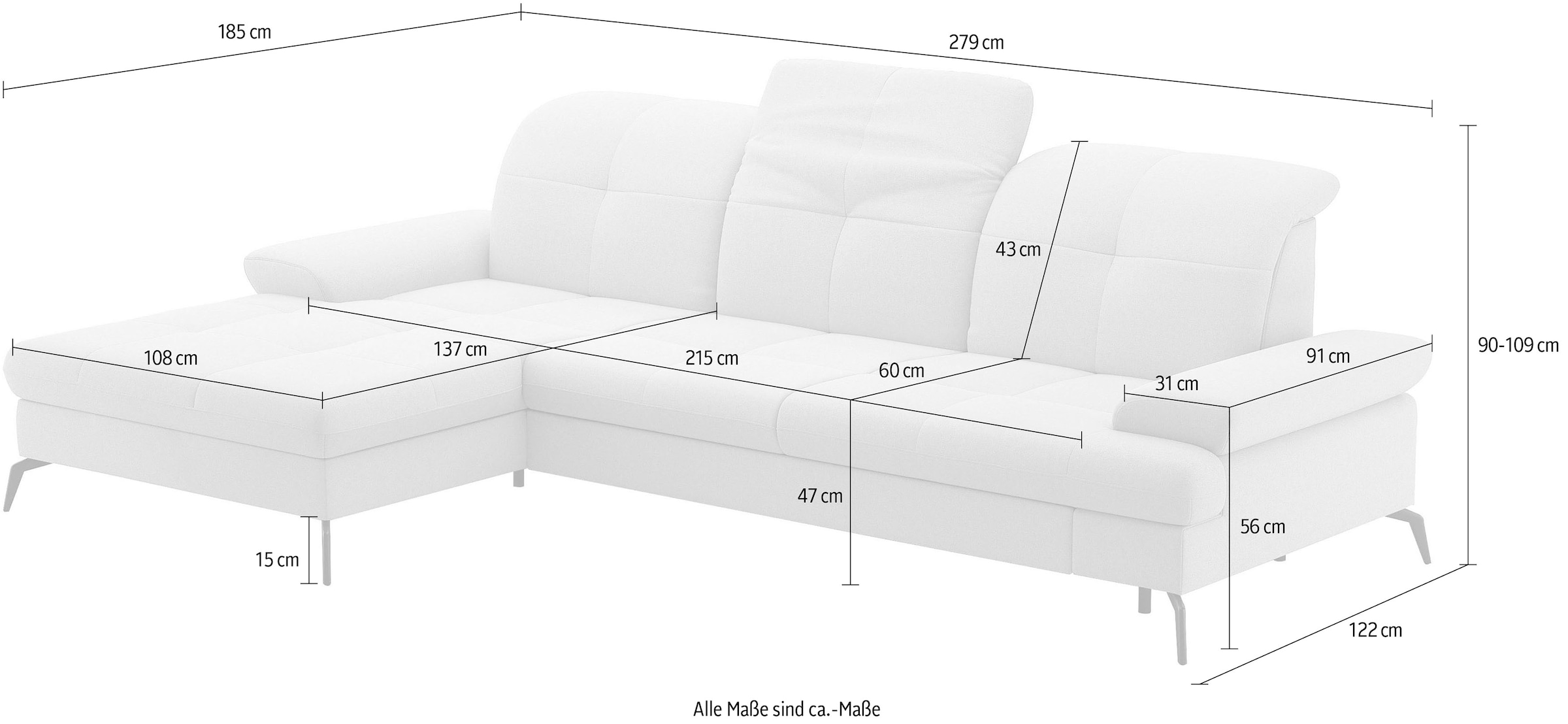 sit&more Ecksofa »Amica, L-Form, inkl. Sitztiefenverstellung & Armteilverstellung«, wahlweise mit Bettfunktion, Bettkasten und Kopfteilverstellung
