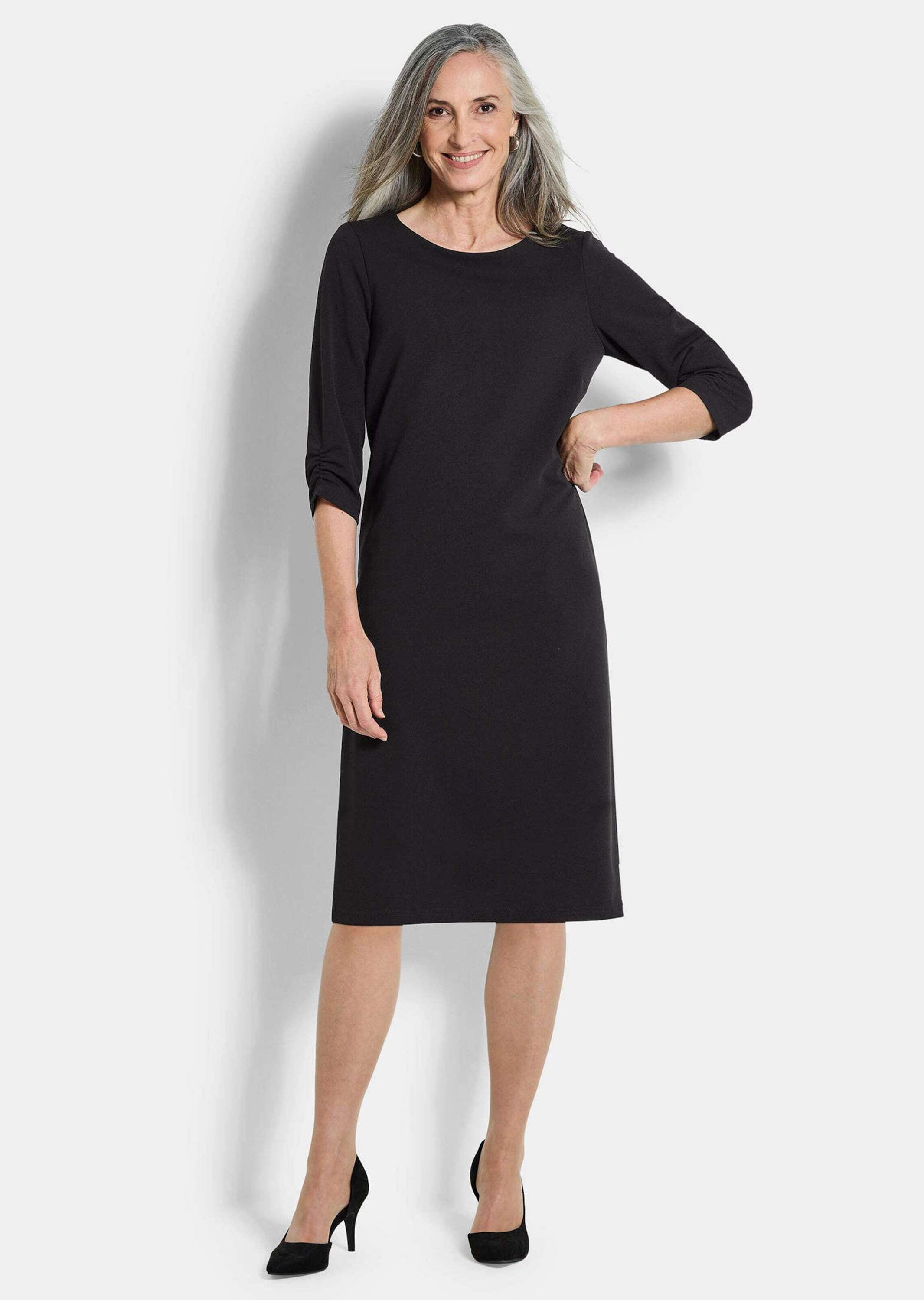 GOLDNER Etuikleid »Kurzgröße Elegantes Kleid mit gerafften Ärmeln«