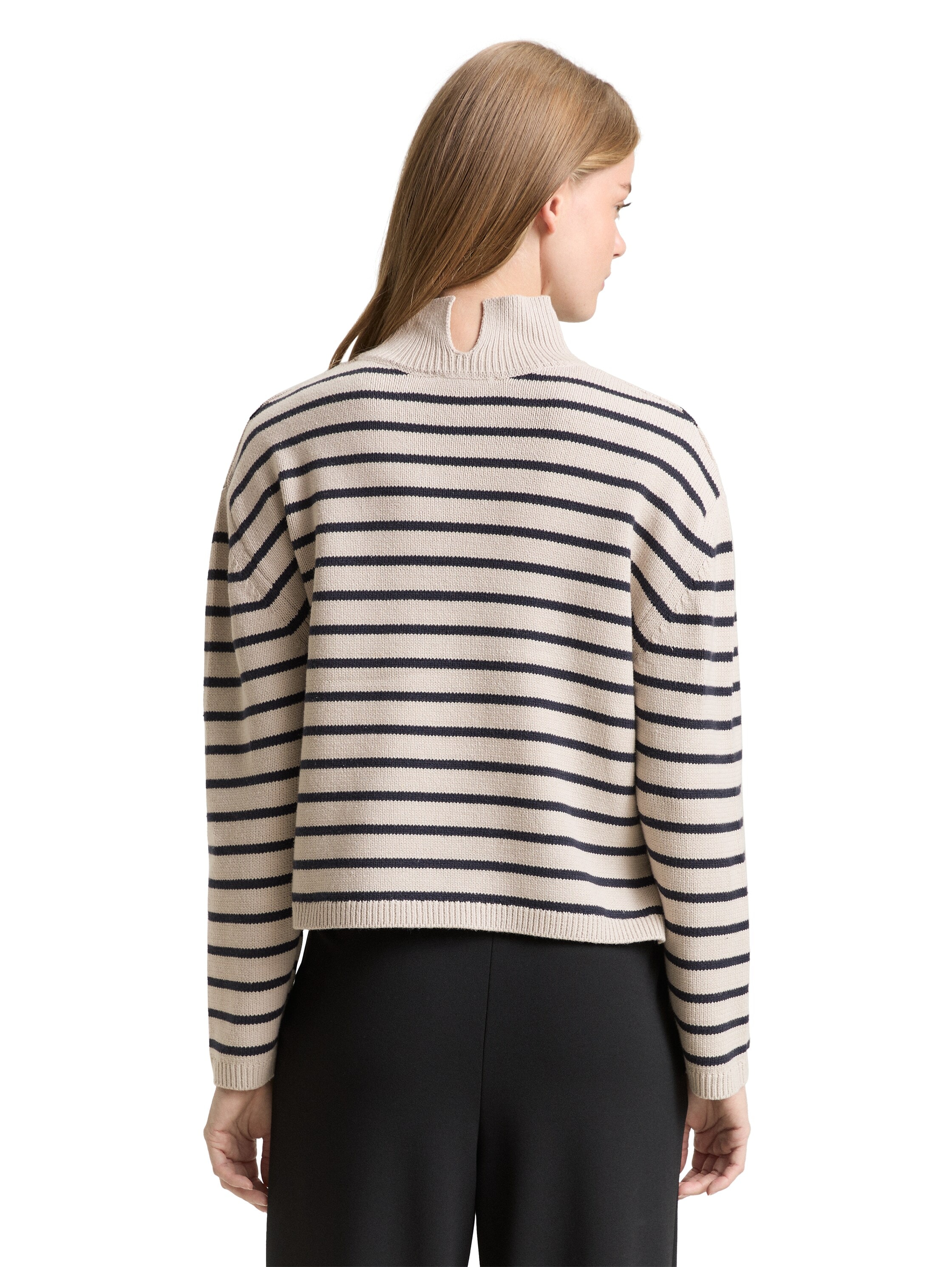 TOM TAILOR Denim Strickpullover im Streifen-Design und mit Stehkragen