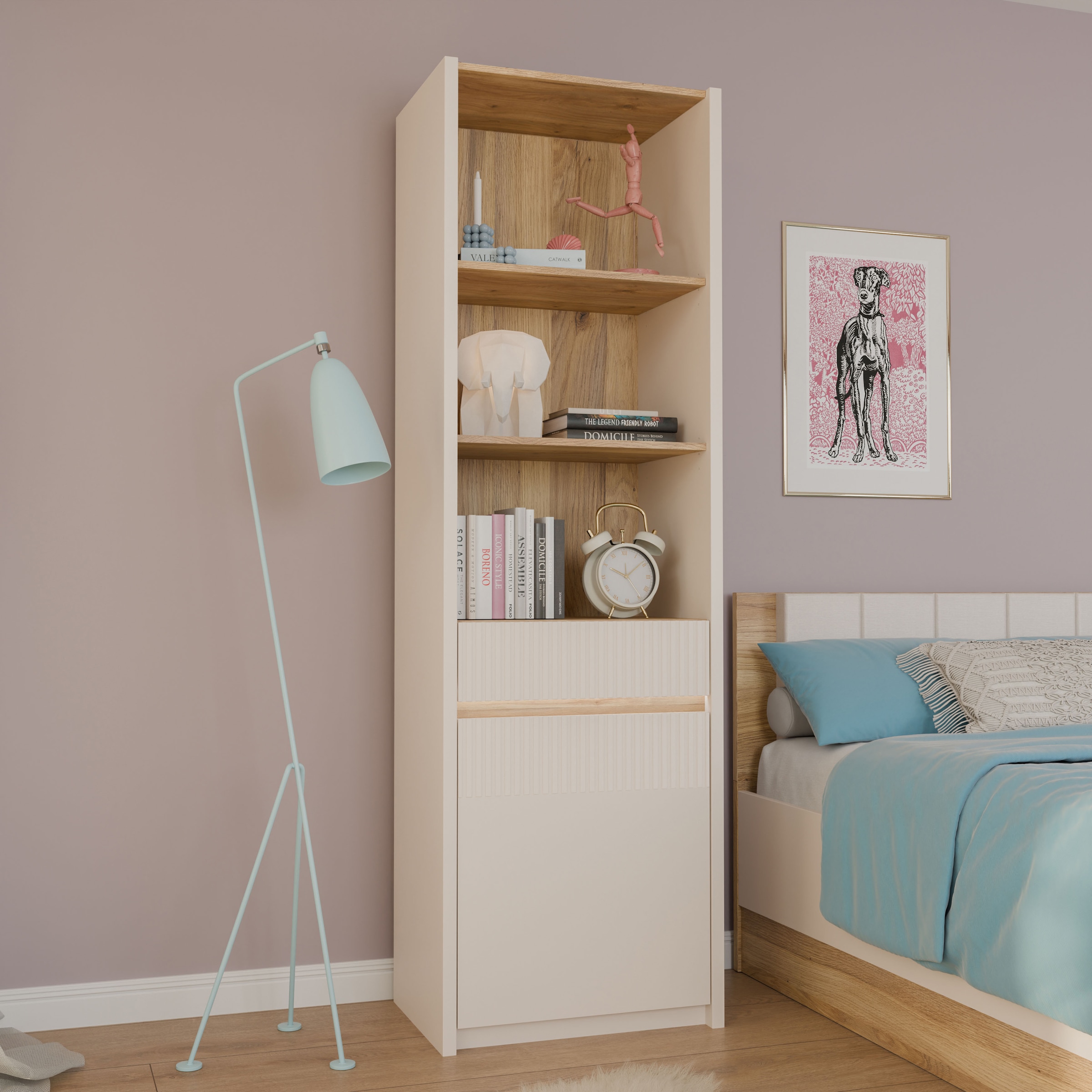 FORTE Stauraumregal »Oak Squere« Schubkasten mit Vollauszug, Front Lamellenoptik, inklusive Beleuchtung