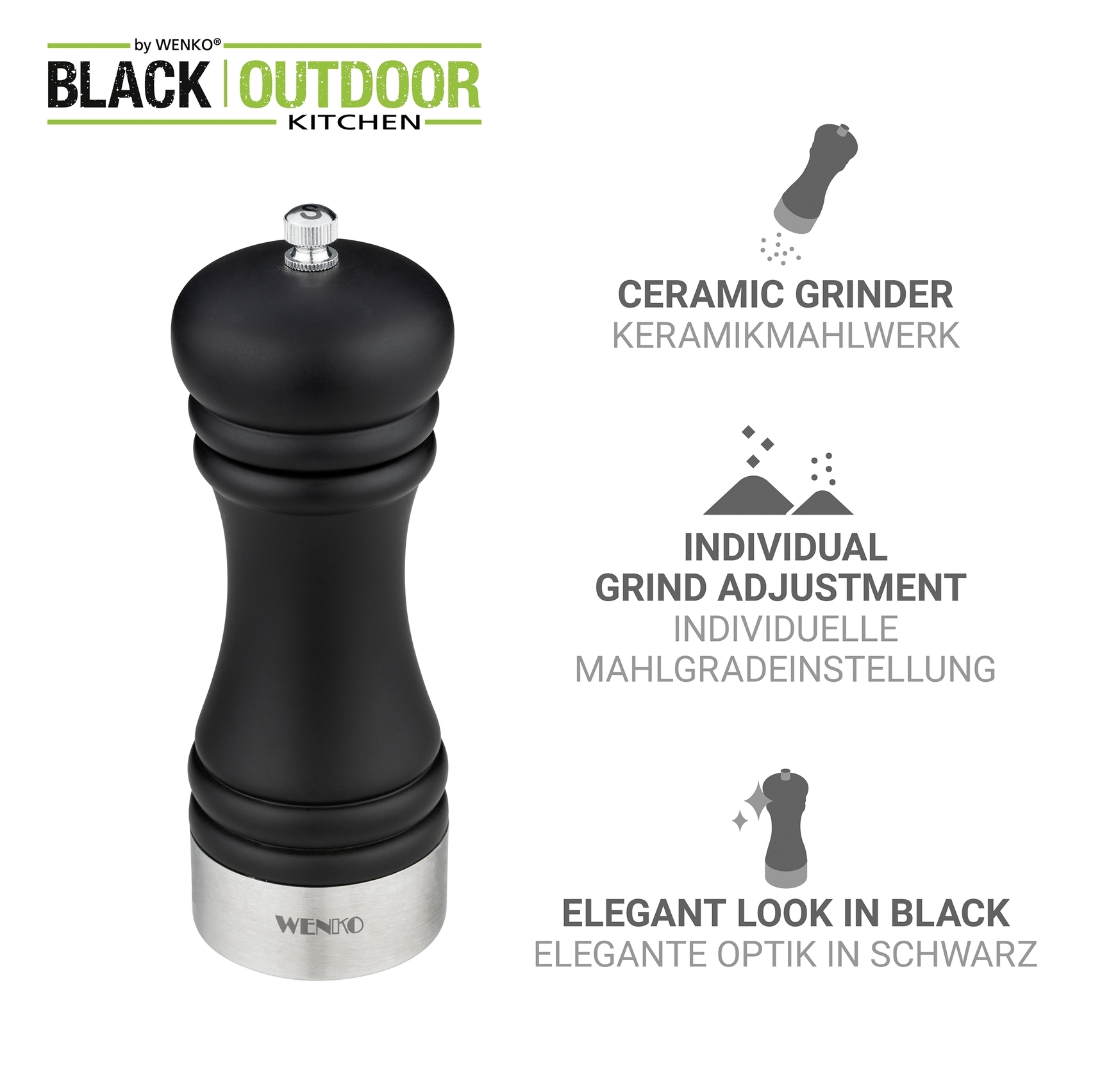 WENKO Salz-/Pfeffermühle »Modell Sali« Salzmühle mit Handmahlwerk aus Keramik, ideal für BBQ und Grill