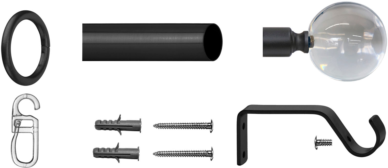 indeko Gardinenstange »Kugel Komplett-Set Ringen inkl. klar«, und läufig-läufig, 1 Fixmaß, Montagematerial Glas