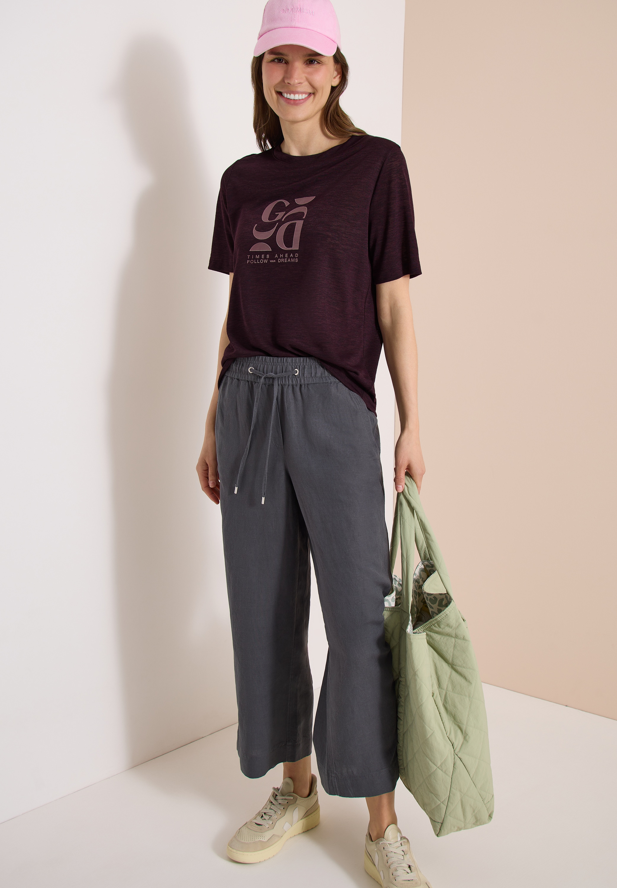 Cecil Kurzarmshirt Sommershirt in Leinen-Optik mit Print