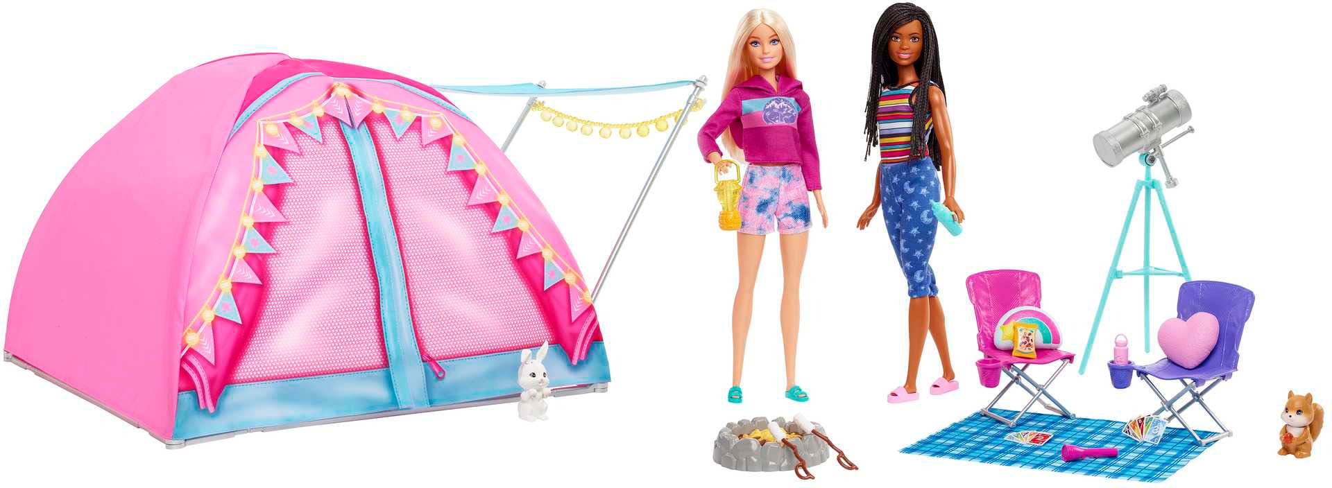 Barbie Puppen Accessoires-Set »Abenteuer zu zweit, Camping Zelt«, mit 2 Puppen & Zubehör
