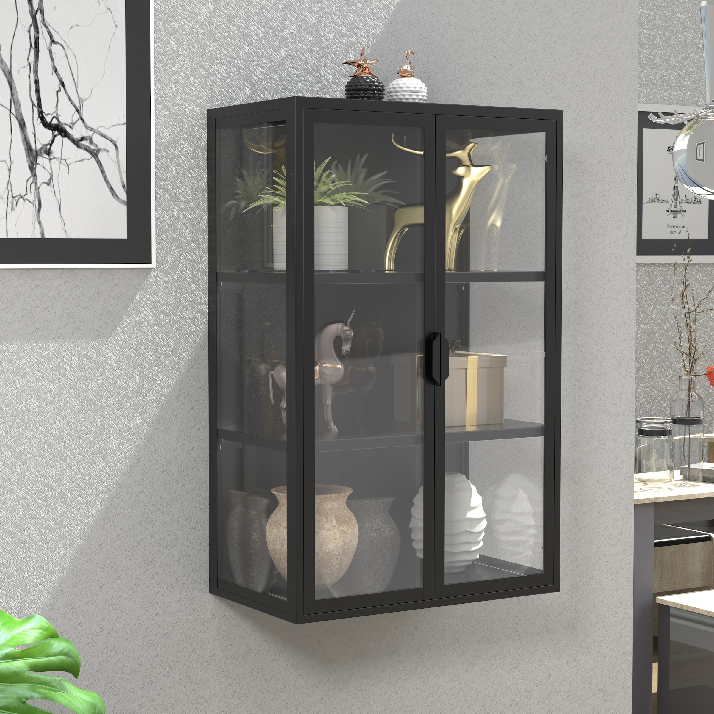 VCM Wandregal »Stahl Wandvitrine Hängevitrine Vitrine Glas Flokas«