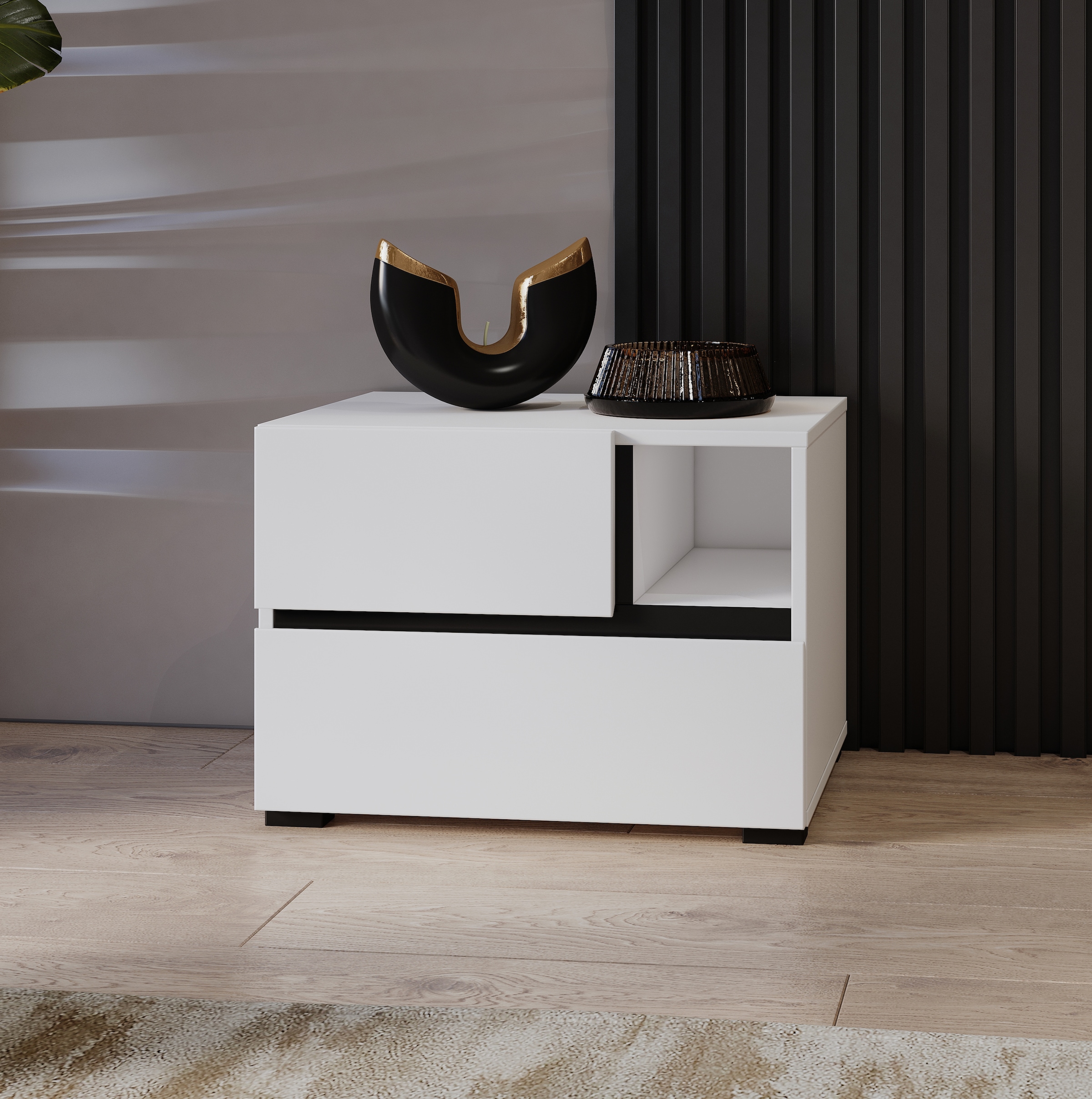 OTTO home Nachtkommode "Cross, moderner griffloser Nachtschrank" Nachttisch, Nachtkonsole mit 2 Schubladen
