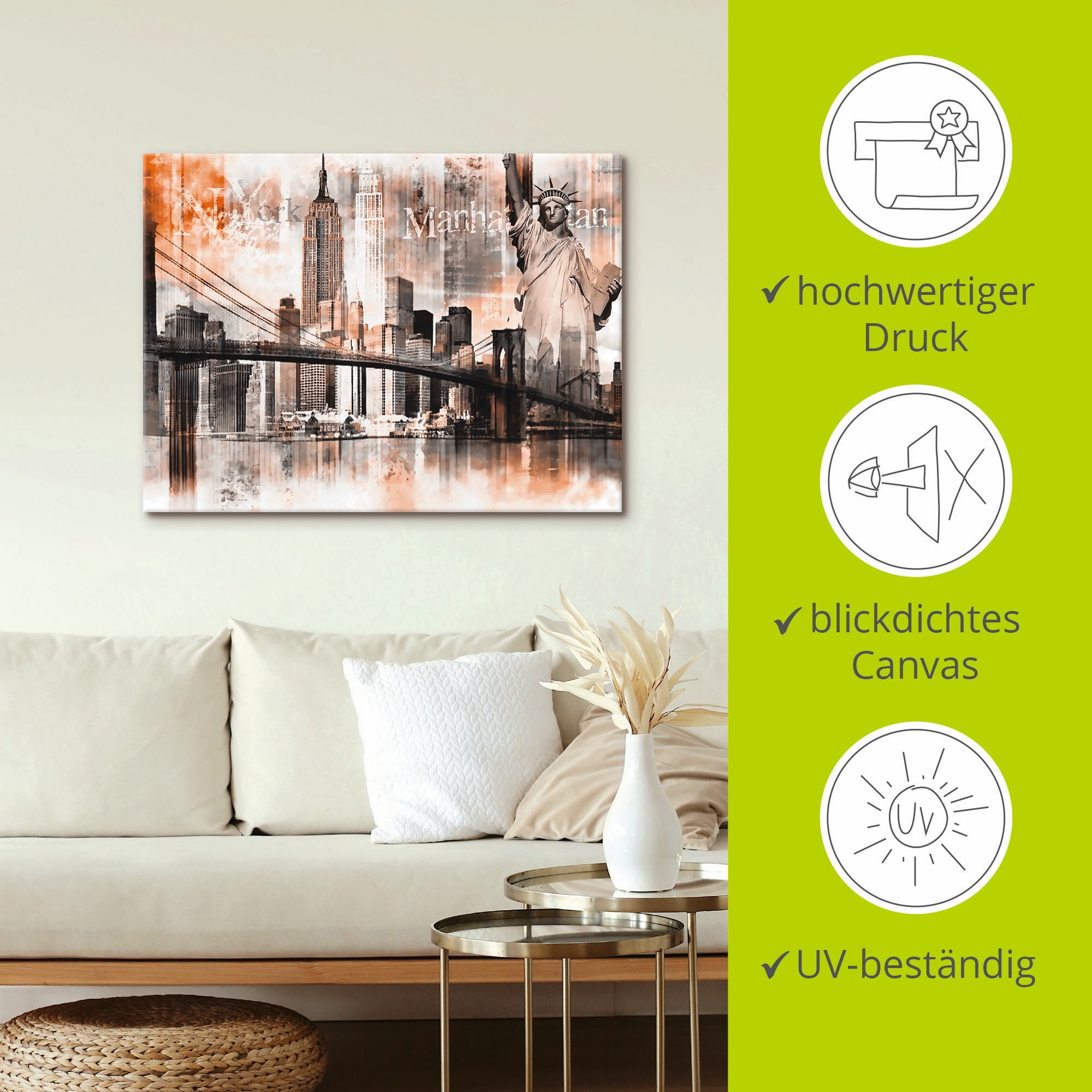 Artland Wandbild »New York Skyline Collage V«, Amerika, (1 St.), als Leinwandbild, Poster in verschied. Größen