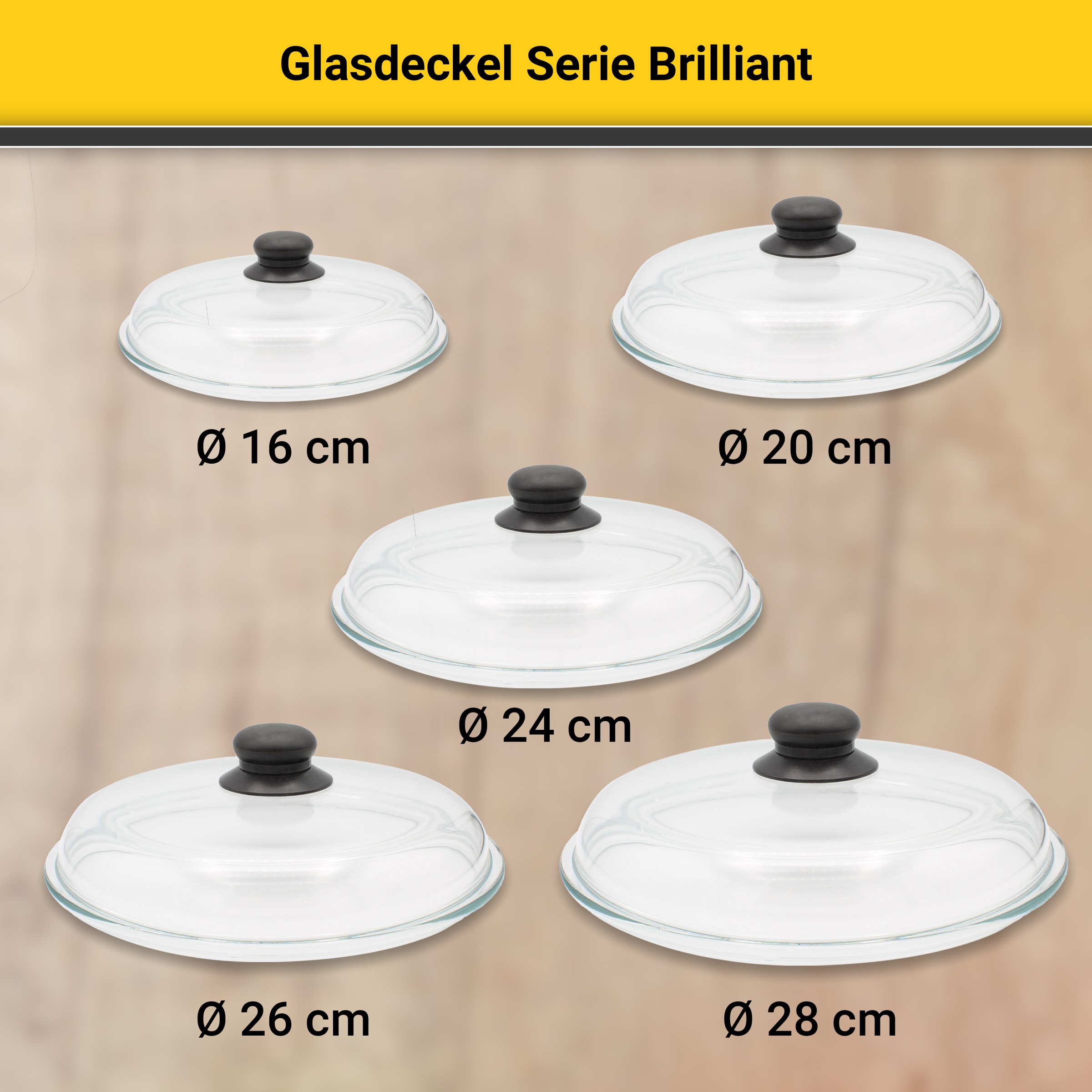Krüger Deckel »Glasdeckel Brilliant mit Kunststoffknopf« hitzebeständig bis 160°C und spülmaschinengeeignet