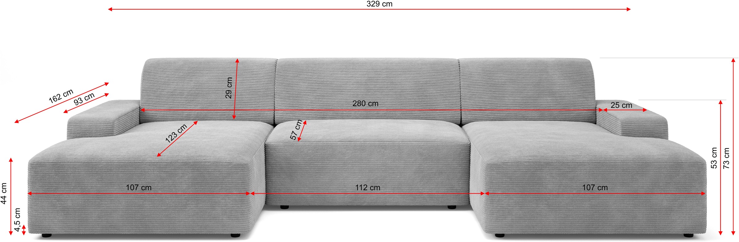 TRENDMANUFAKTUR Wohnlandschaft »Wien, wahlweise mit Sitzvorschub und Bettkasten, Breite 329 cm« U-Form, in trendigem Cordstoff