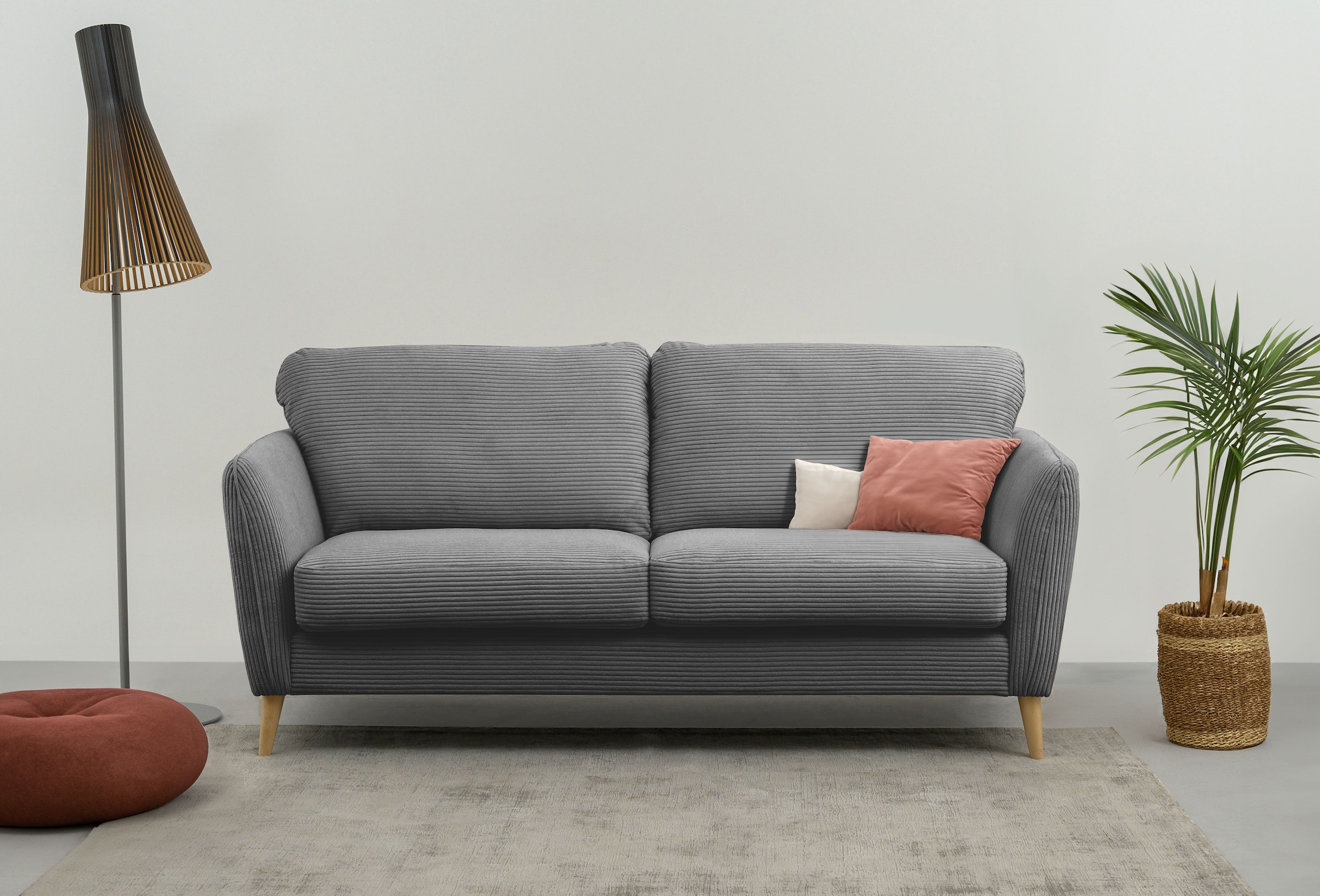 Home affaire 2-Sitzer »MARSEILLE Kompaktsofa 170 cm, Cord, Flachgewebe, Struktur, Webstoff« Massivholzbeine Eiche, Landhausstil, Wellenunterfederung