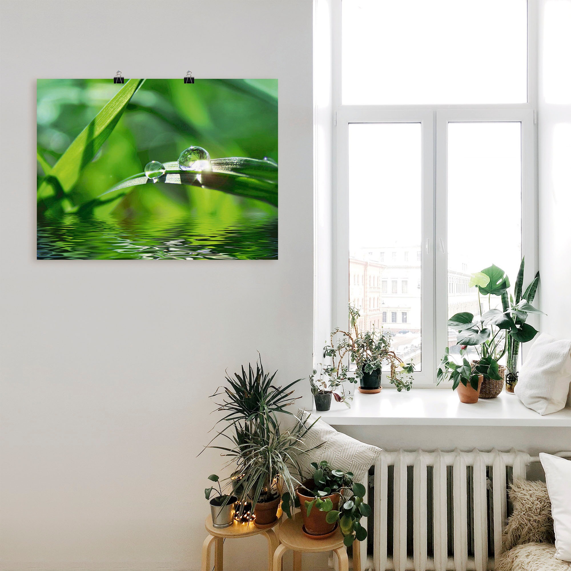 Artland Wandbild »Grüner Hintergrund mit Gras«, Gräser, (1 St.), als Leinwandbild, Poster, Wandaufkleber in verschied. Größen
