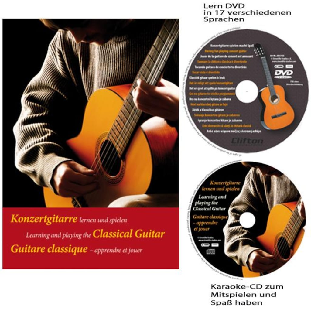 Clifton Konzertgitarre »Konzertgitarren Set, Natur«, 4/4, Komplettset