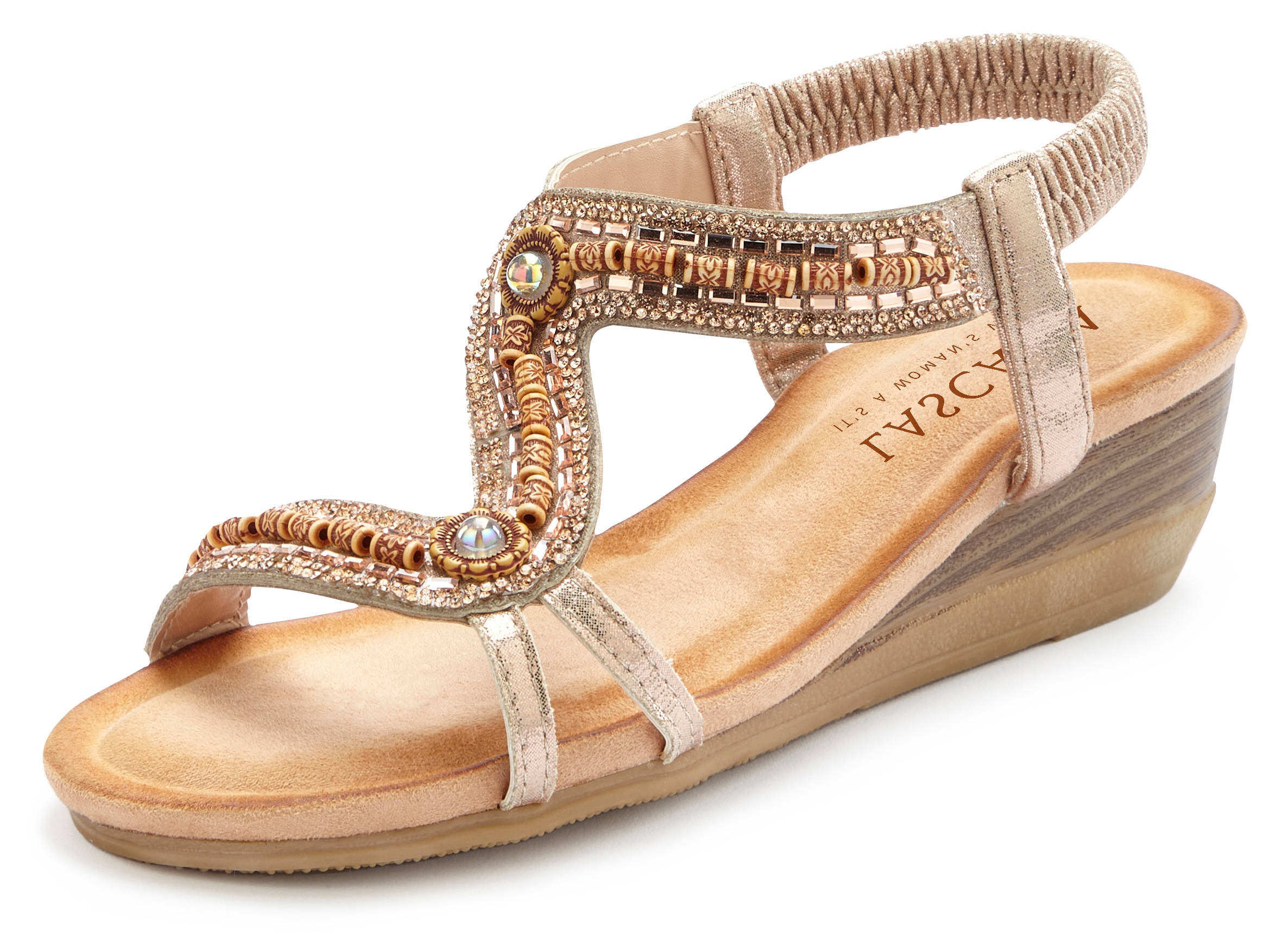 LASCANA Sandale »Sommerschuh«, Sandalette, Sommerschuh, kleiner Keilabsatz und elastische Riemchen