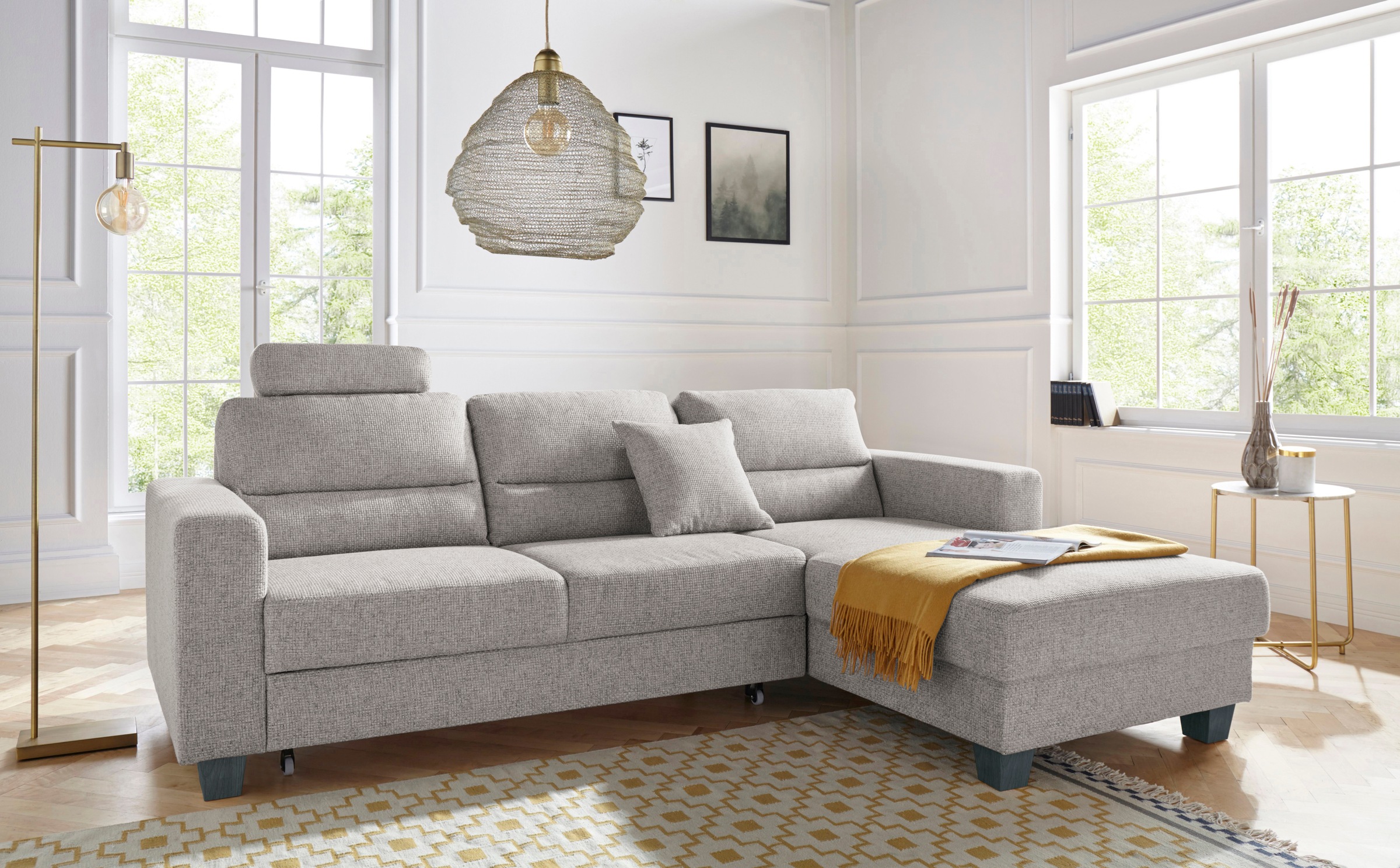 TRENDMANUFAKTUR Ecksofa »Chamber, zeitlos und modern, bequem mit hohem Sitzkomfort, L-Form«, inklusive einer Kopfstütze, wahlweise mit Schlaffunktion