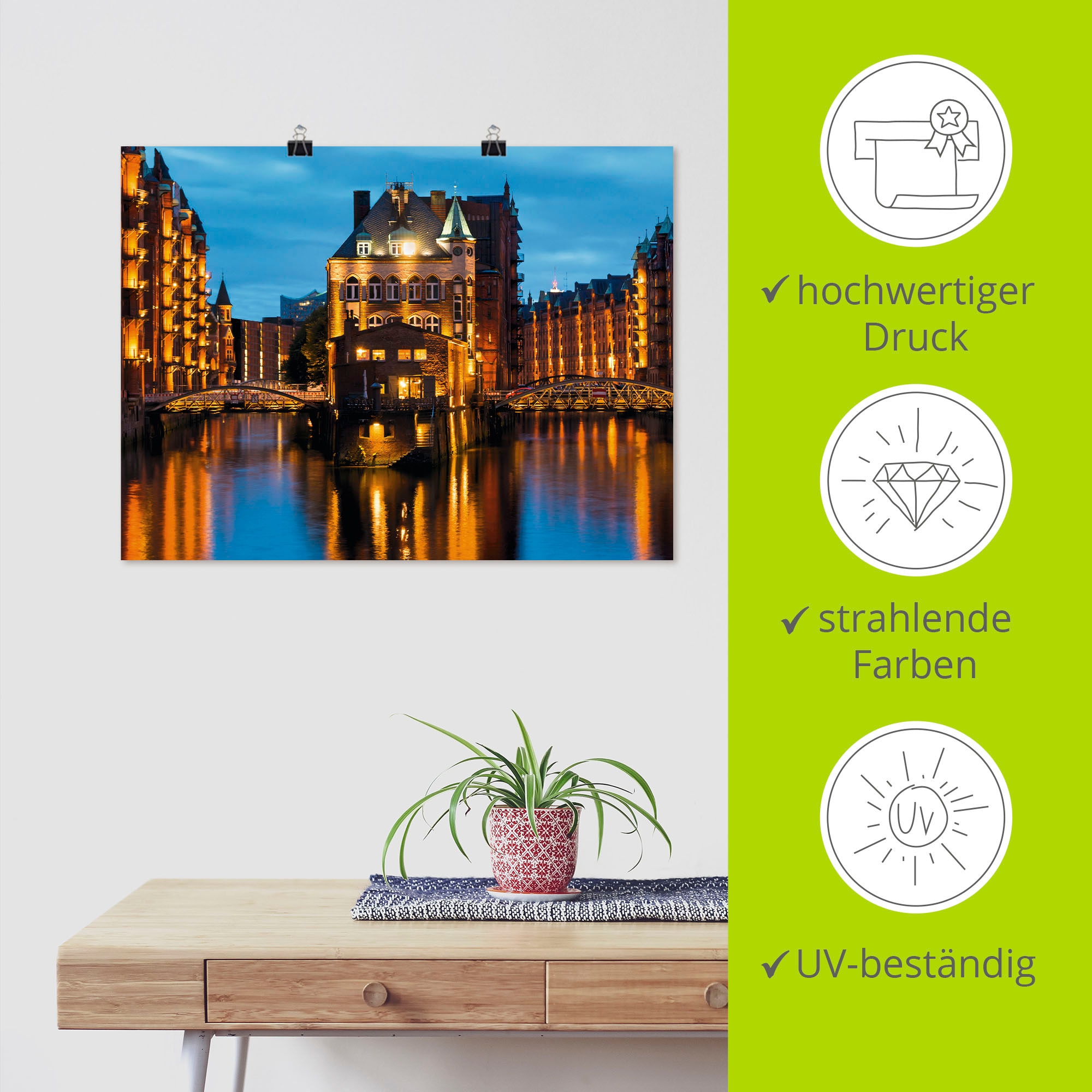 Artland Wandbild »Teil der alten Speicherstadt in Hamburg« Deutschland 1 Stk. tlg. als Leinwandbild, Poster in verschied. Größen
