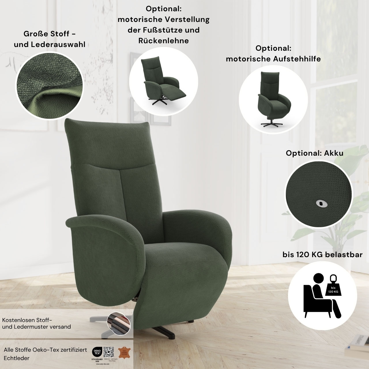 sit&more TV-Sessel »Juma, inkl. Drehfunktion & Kopfteilverstellung«, Höhe Armlehne 66 cm, wahlweise mit Aufstehhilfe, 2 Motoren und Akku