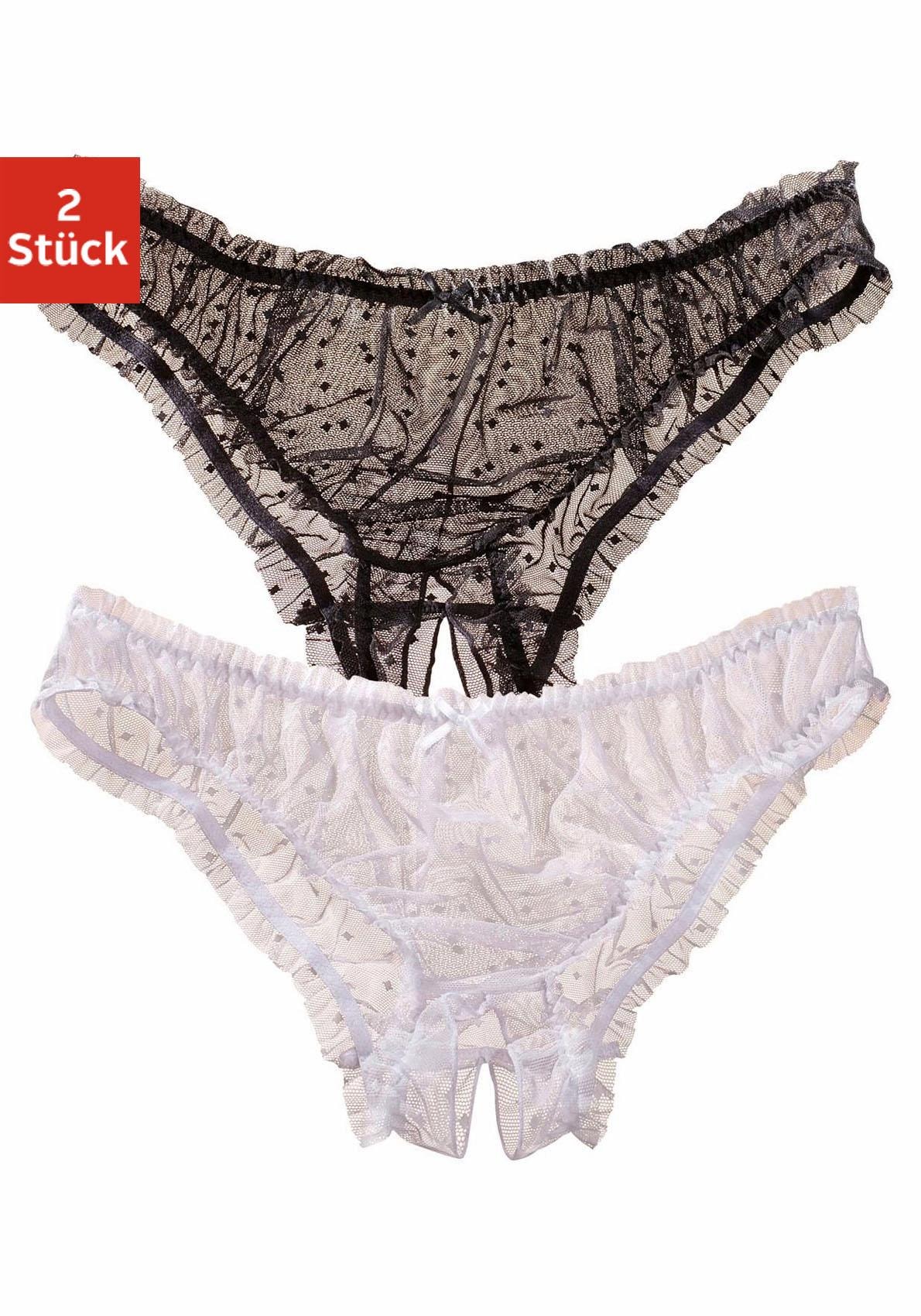 St.), (2 bei Slip-Ouvert, Rüschensaum mit fleur Pünktchenmuster petite ♕ und gold