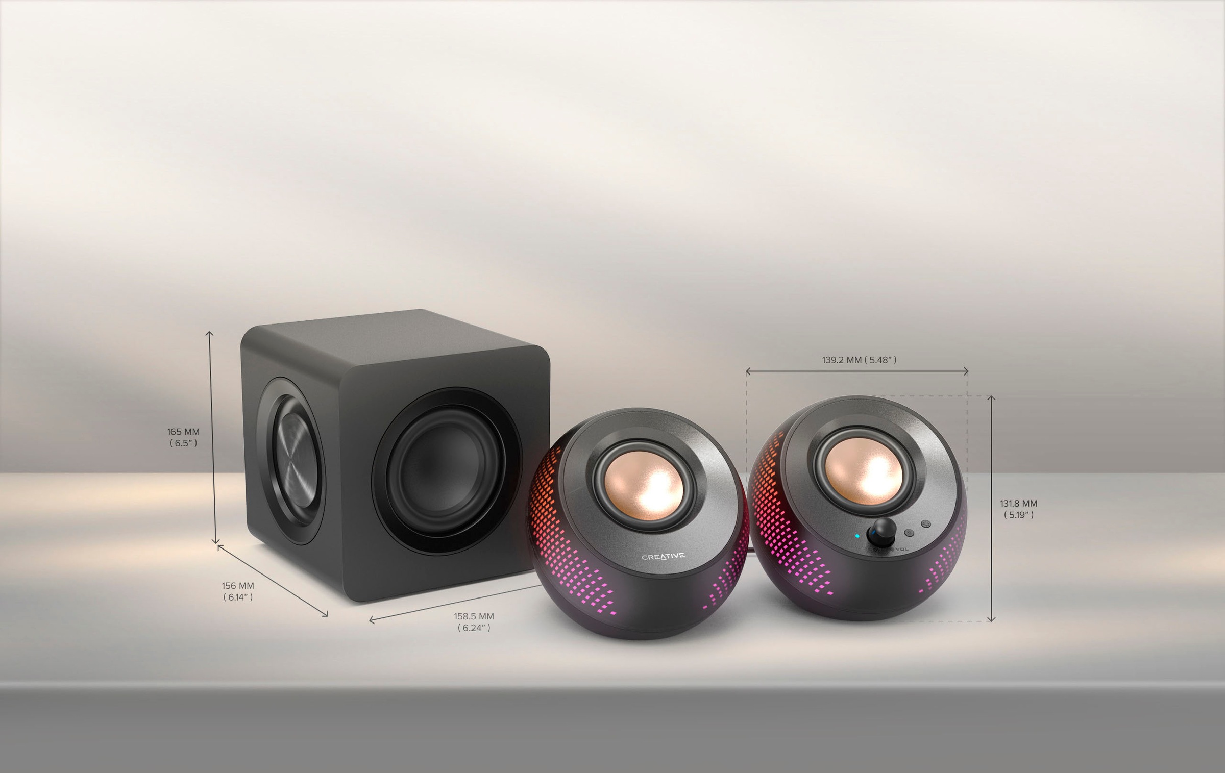 Creative 2.1 Soundsystem »Pebble X Plus 2.1 USB-C Lautsprecher, Bluetooth 5.3, RGB-Beleuchtung«, kabelloses Streaming, Computerlautsprecher mit Subwoofer