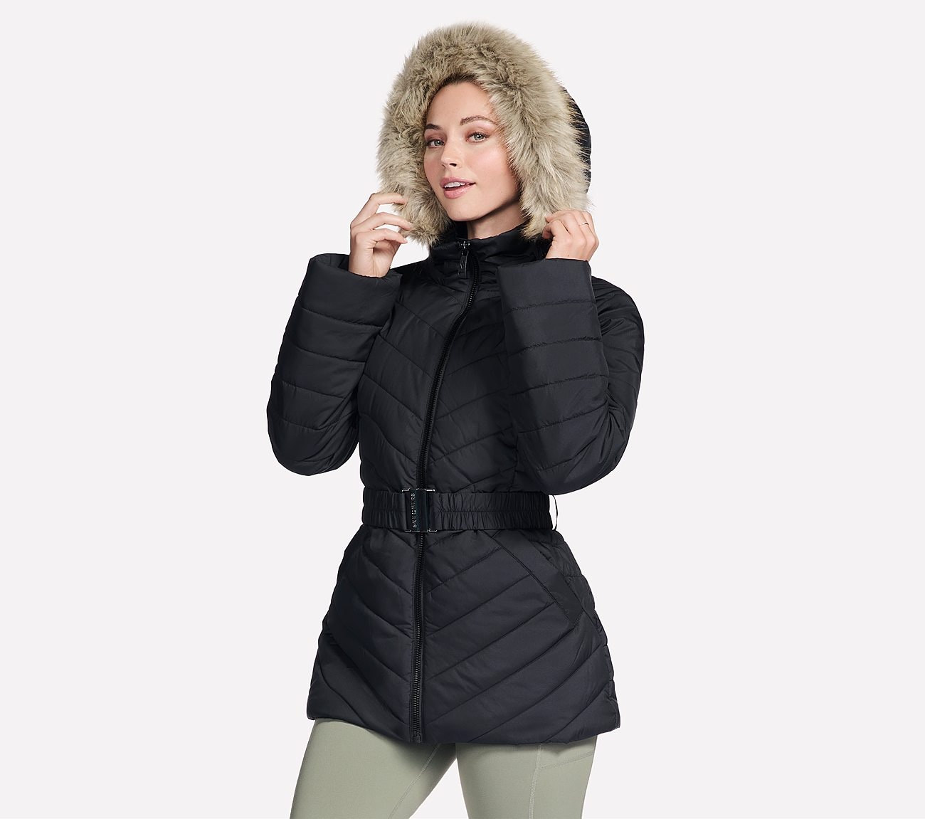 Skechers Winterjacke »ON-THE-GO BELTED PARKA« mit Kapuze mit Gürtel, aus GO SHIELD™ Cozy Fit®-Material
