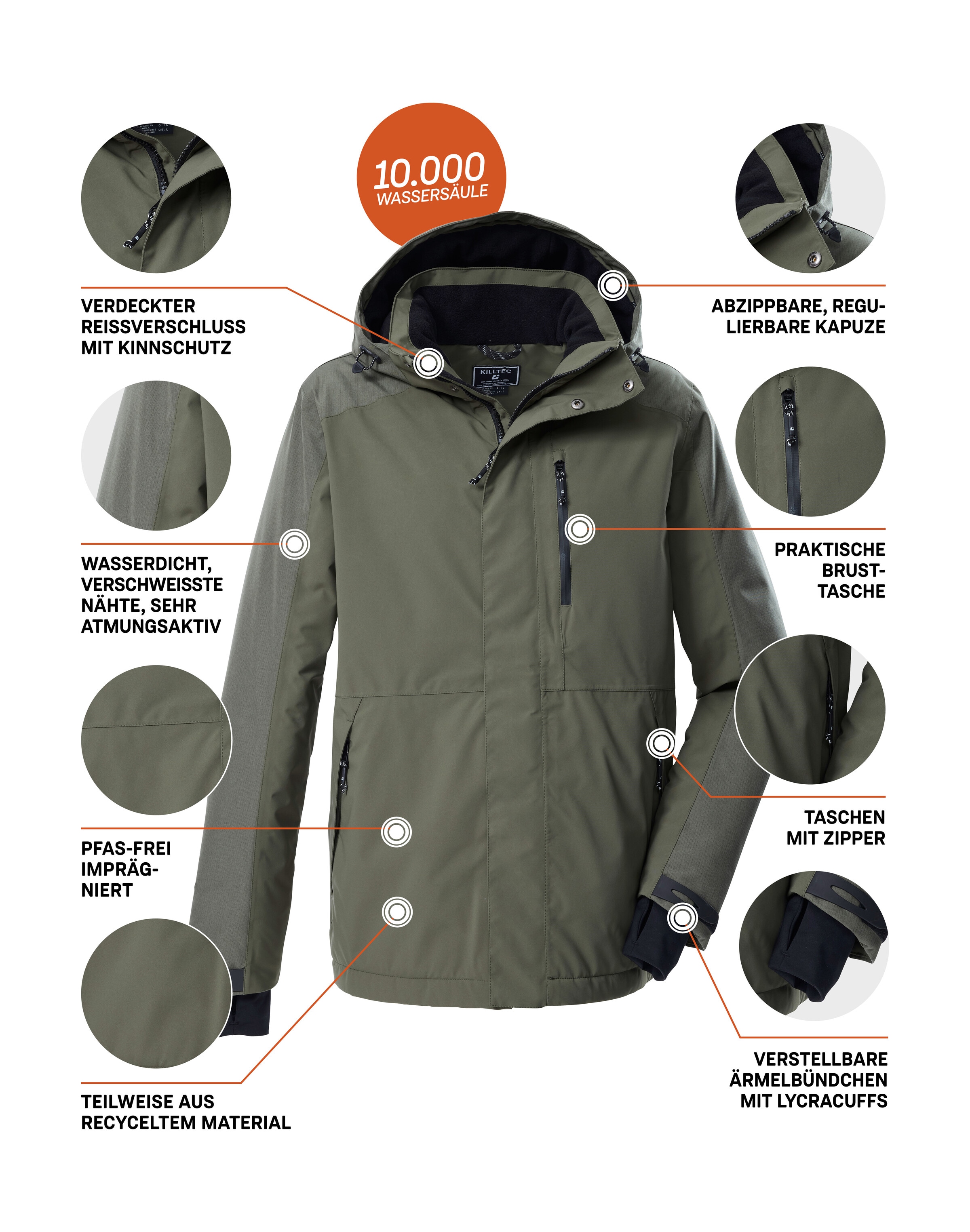 Killtec Funktionsjacke »KOW 89 MN JCKT« Wasser- und windabweisend, atmungsaktiv, abnehmbare Kapuze, PFAs-frei
