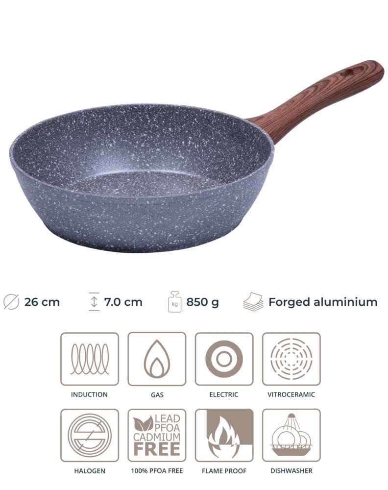 RESTO Kitchenware Bratpfanne »Aquila, tiefe Schmorpfanne langlebig und spülmaschinenfest«, Aluminium, (1 tlg.), mit ergonomischem weichem Griff in Holzoptik