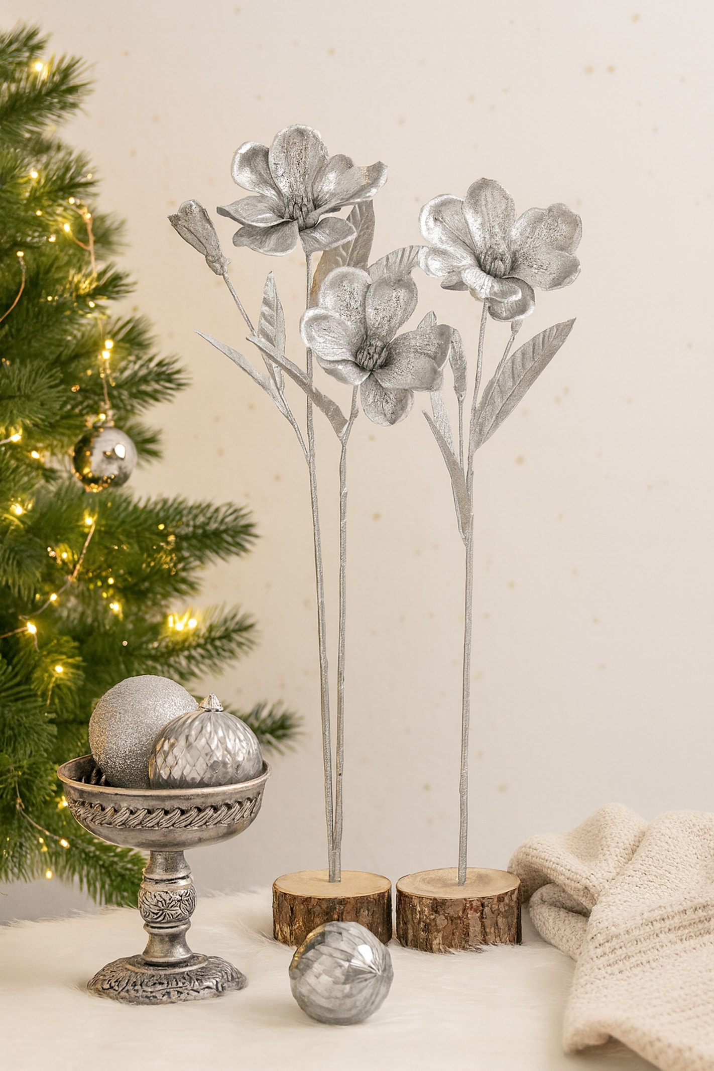 I.GE.A. Kunstblume »Magnolie« 2er Set Dekoblume Metallic Effekt glänzende Weihnachtsdeko Blüten