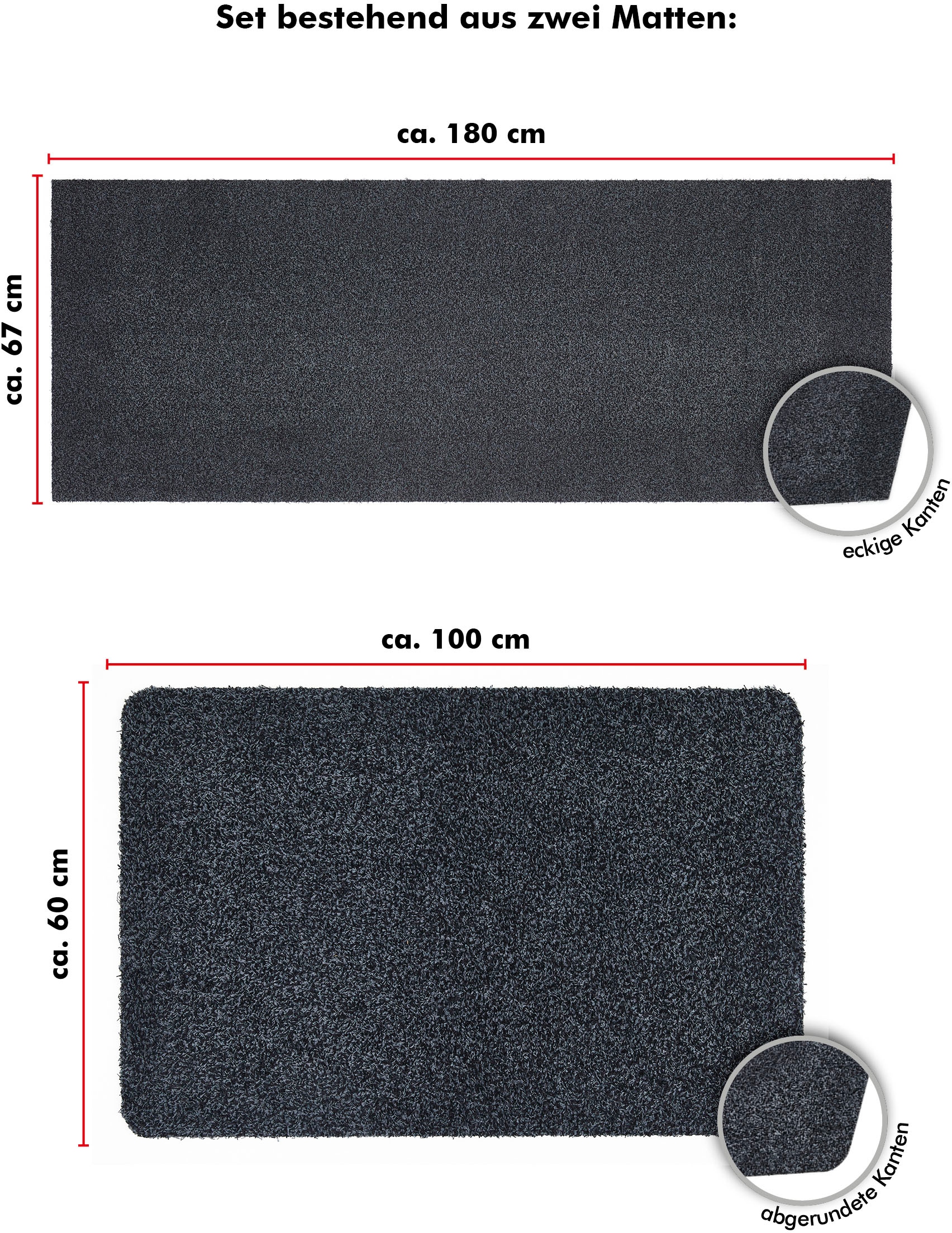 Andiamo Fußmatte »Samson, 2er Set 60/100 cm & 67/180 cm«, rechteckig, 6 mm Höhe, Schmutzfangmatte, waschbar, mit rutschhemmender Unterseite