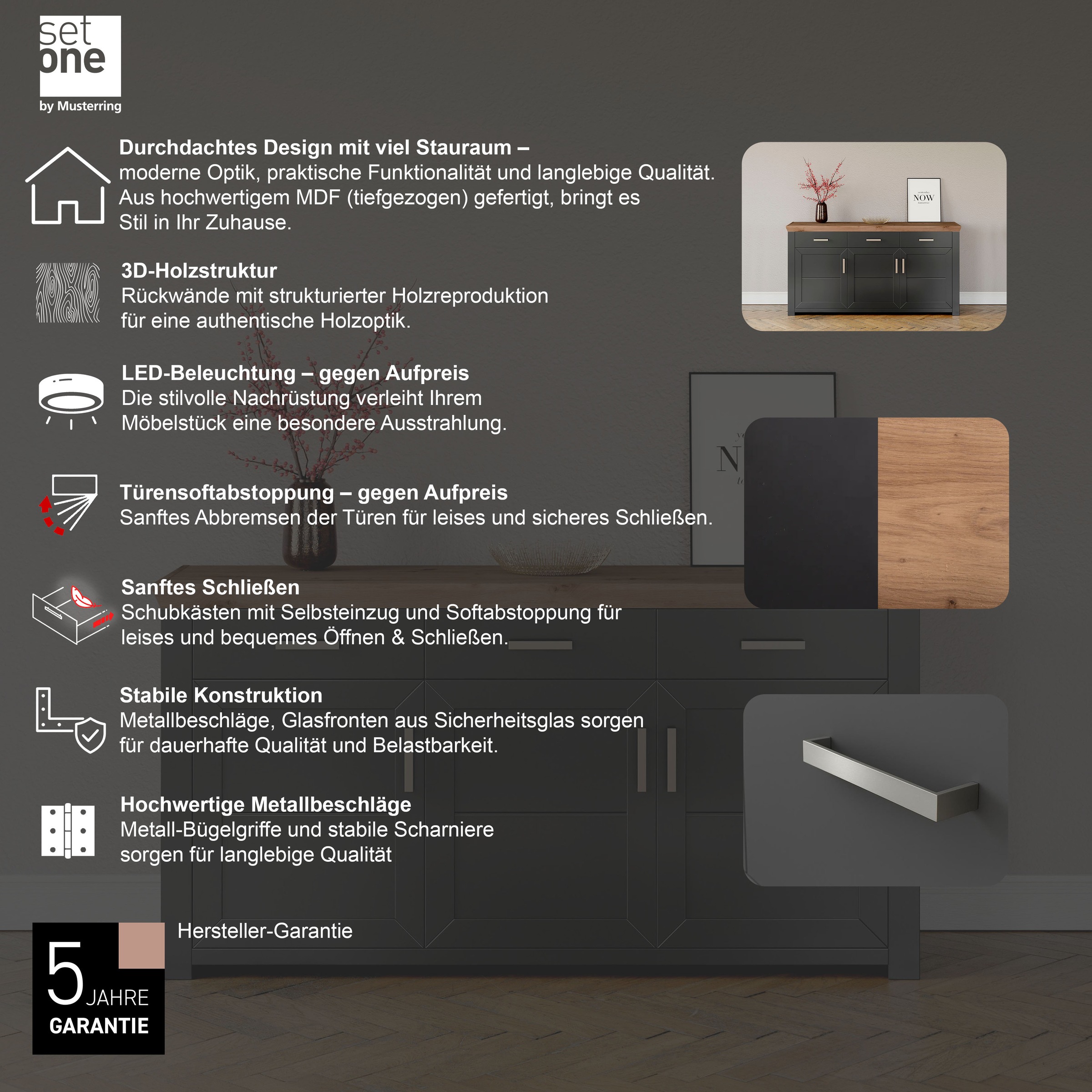 set one by Musterring Sideboard »York«, Typ 52, in 3 Farbvarianten, Landhaus-Stil, B 184 x H 95 cm