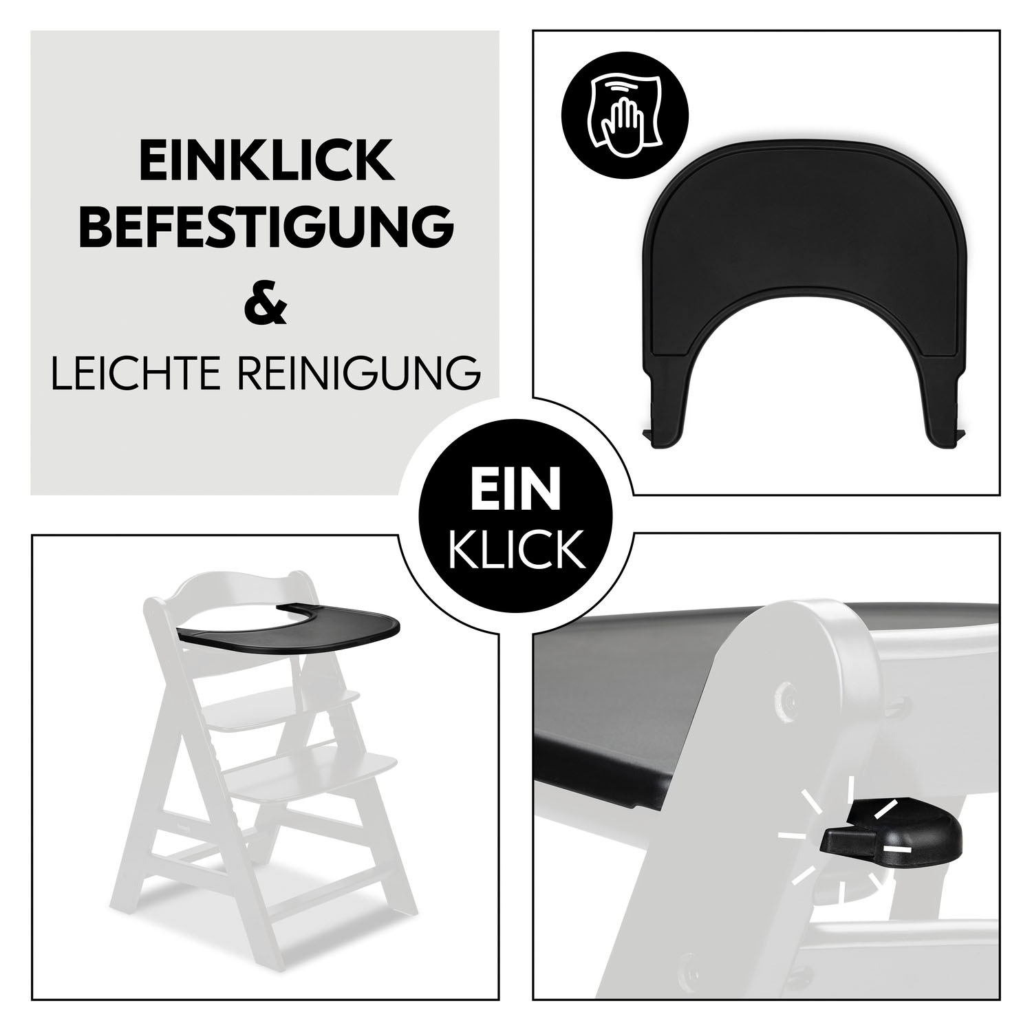 Hauck Hochstuhltablett »Alpha Click Tray, Black« aus recyceltem Material