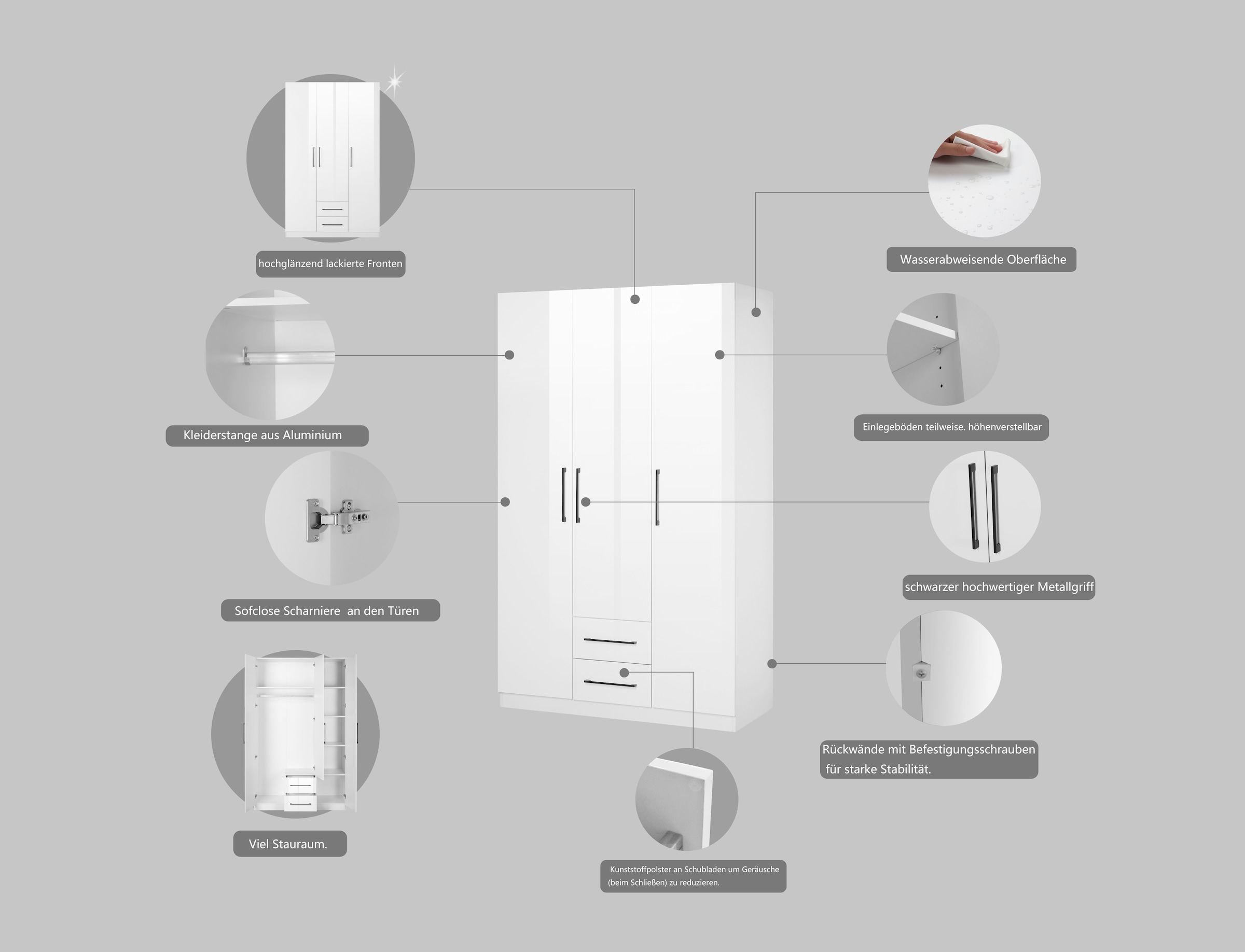 OTTO home Kleiderschrank »Sylt Schlafzimmerschrank Garderobe Schrank Bestseller hochglanz« Drehtürenschrank mit perfekter Innenausstattung, Breite 120cm