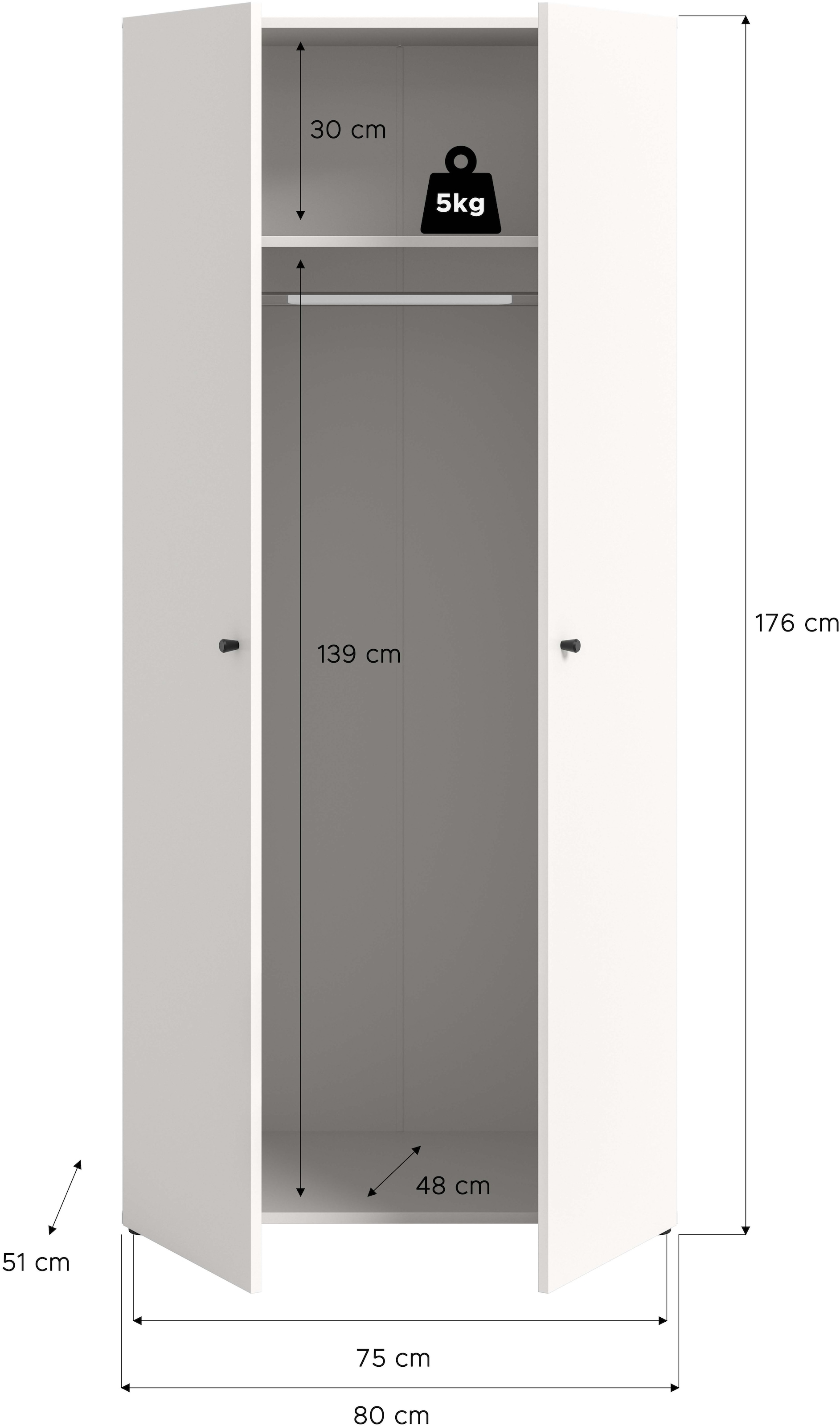 Home affaire Kleiderschrank »BILLINGS, TOPSELLER!, Schlafzimmerschrank, Schrank, Garderobenschrank« OTTO BESTSELLER, Garderobe & Schlafzimmer,  Breite 80cm, weiß, 2-türig, inkl. 1 Kleiderstange und 1 Ablageboden