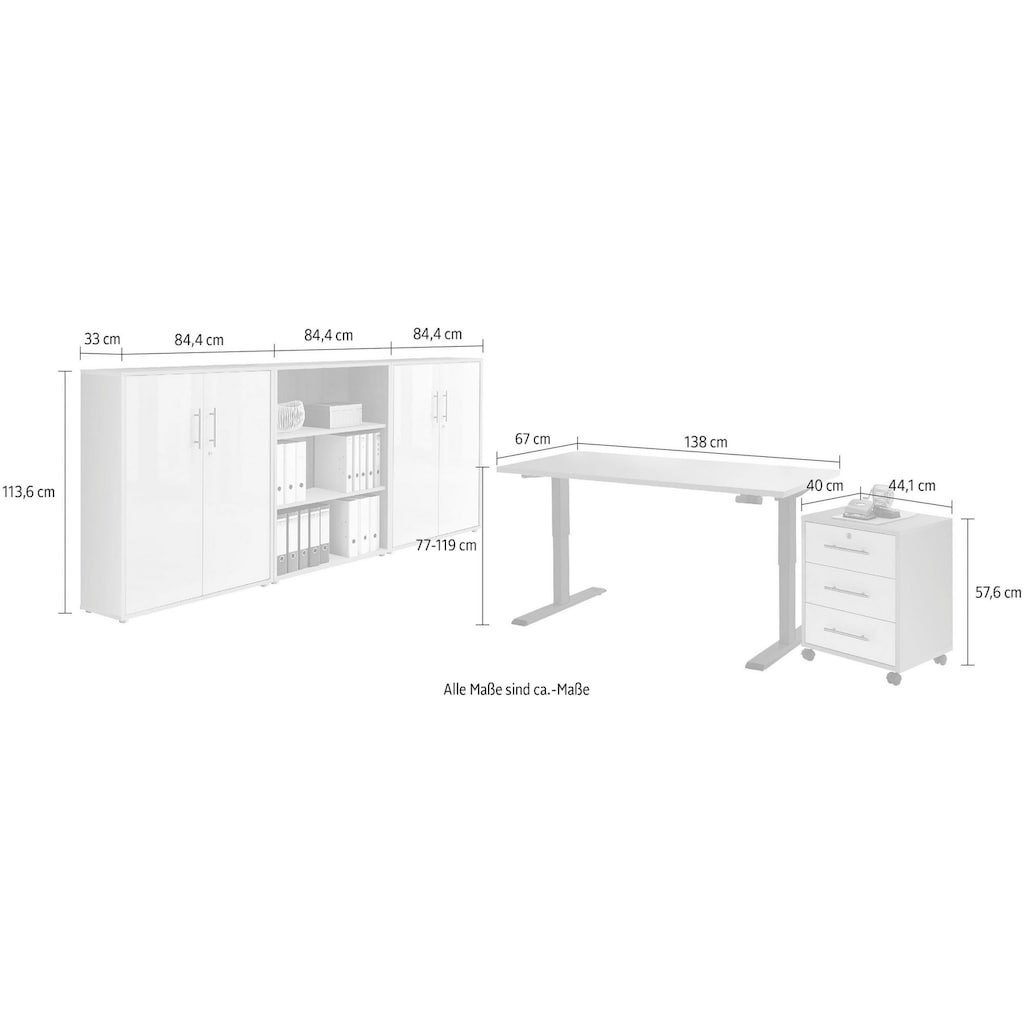 BMG Möbel Büromöbel-Set »Tabor«, (Set, 5 St.), mit elektrisch höhenverstellbarem Schreibtisch