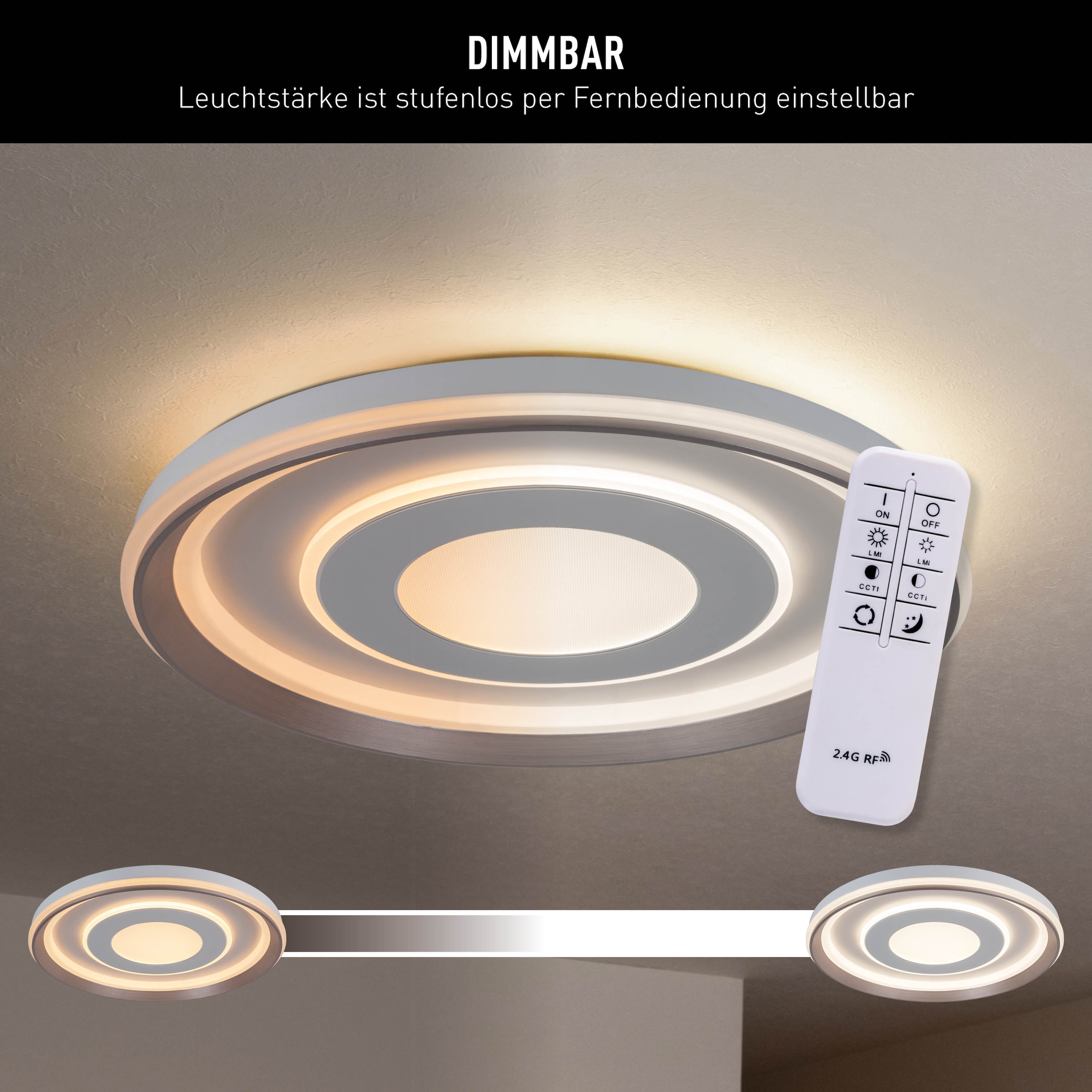 näve LED Deckenleuchte »Doira« LED-Modul 1 Stk. warmweiß - kaltweiß weiß/silber, dimmbar per Fernbedienung (inkl), CCT, Memory, Nachtlicht
