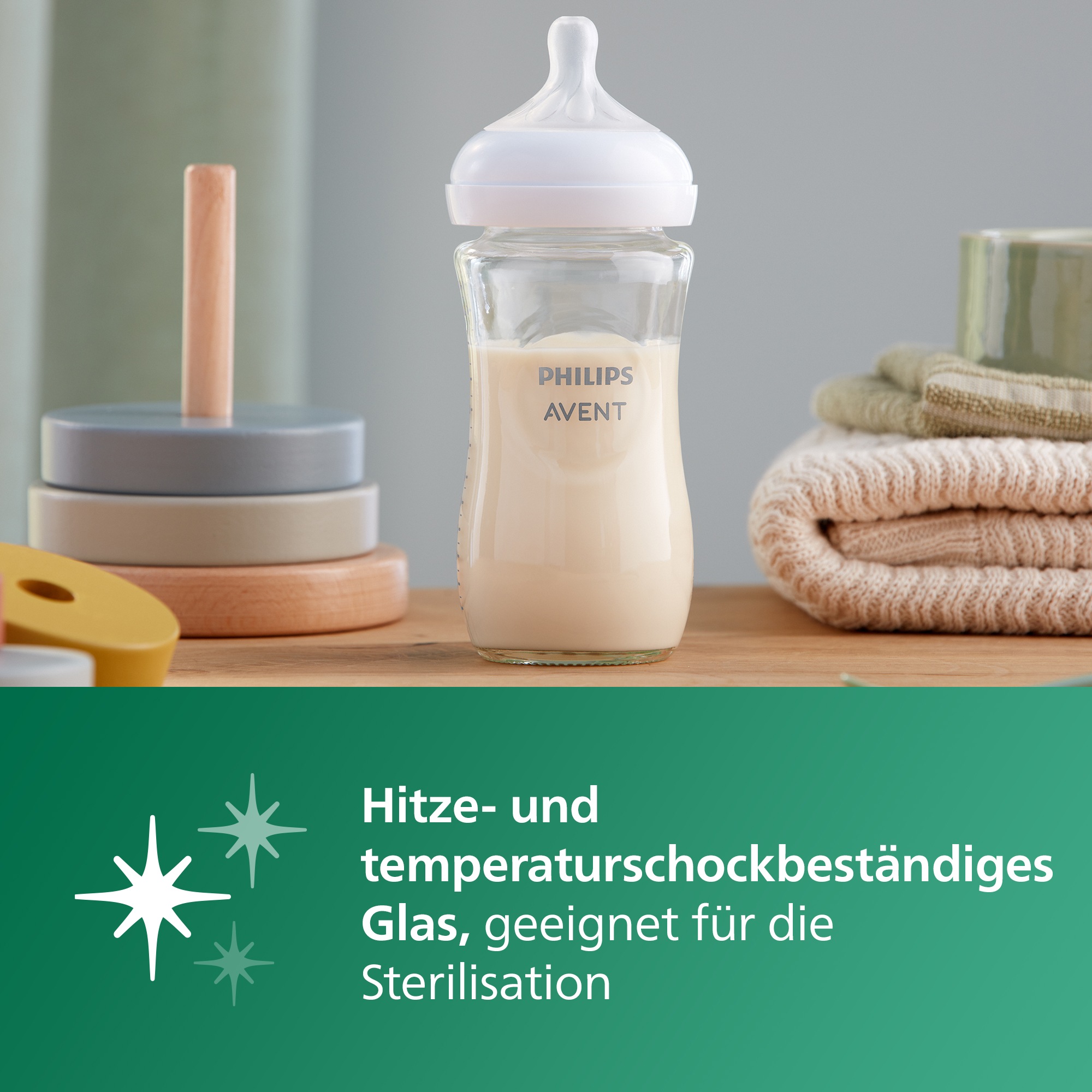 Philips AVENT Babyflasche »Natural Response SCY933/02«, 2 Stück, 240ml, Glas, ab dem 1. Monat