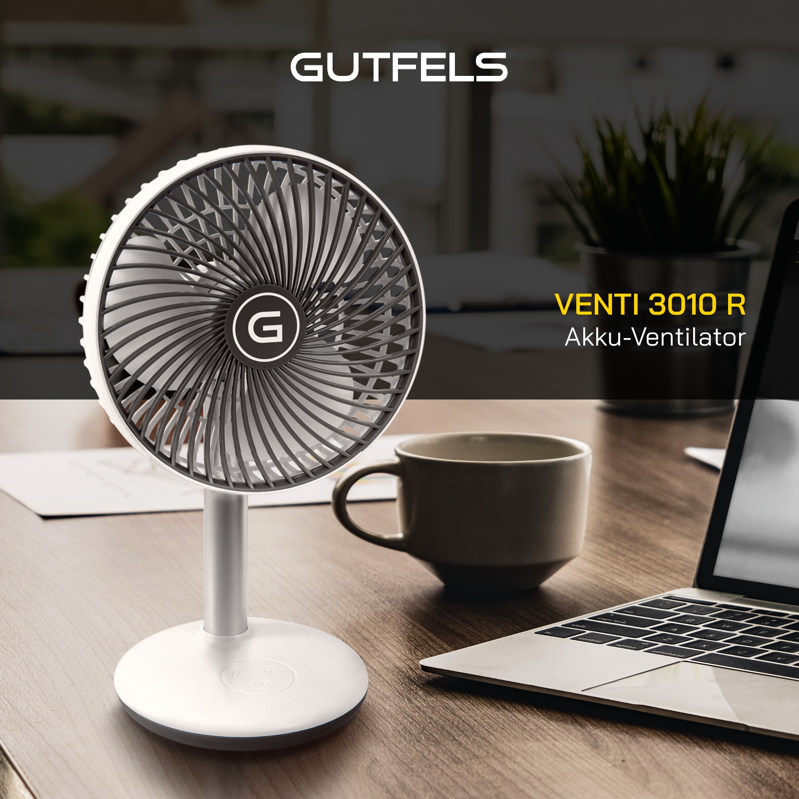 Gutfels Tischventilator »»VENTI 3010 R««, 15 cm Durchmesser, kompakt, mit Touch- Bedienung und eine Laufzeit von 12 h