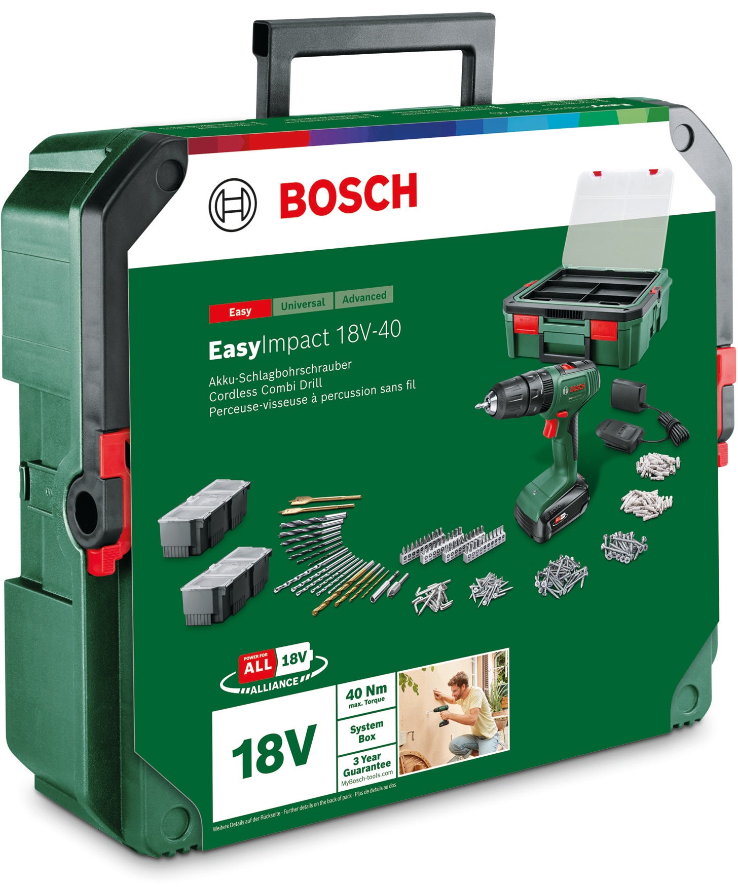 Bosch Home & Garden Akku-Schlagbohrschrauber »EasyImpact Systembox«, 241 teilig, mit 2 Akkus 18V/1,5Ah und Ladegerät