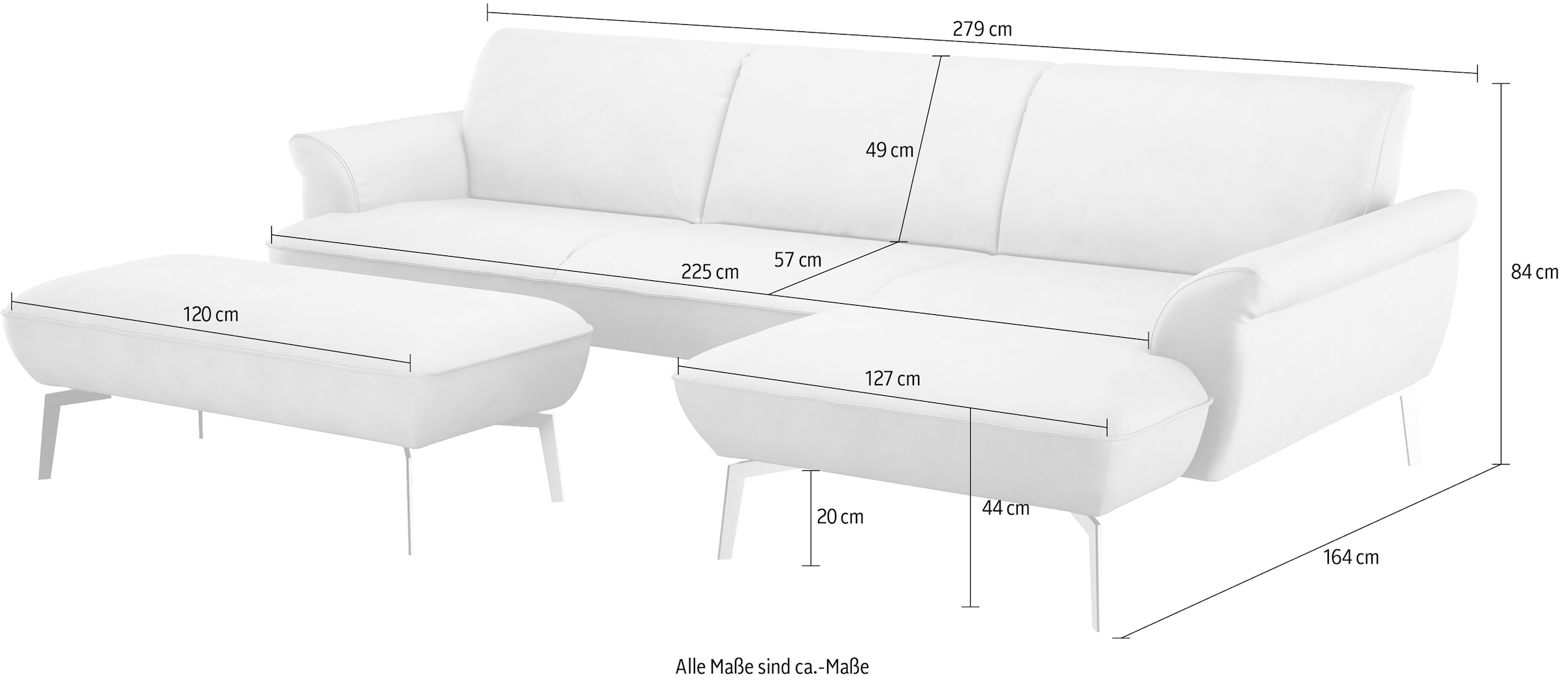 himolla Ecksofa »himolla 9900«, (mit Hocker), Recamiere rechts o. links, Füße anthrazit, mit Hocker