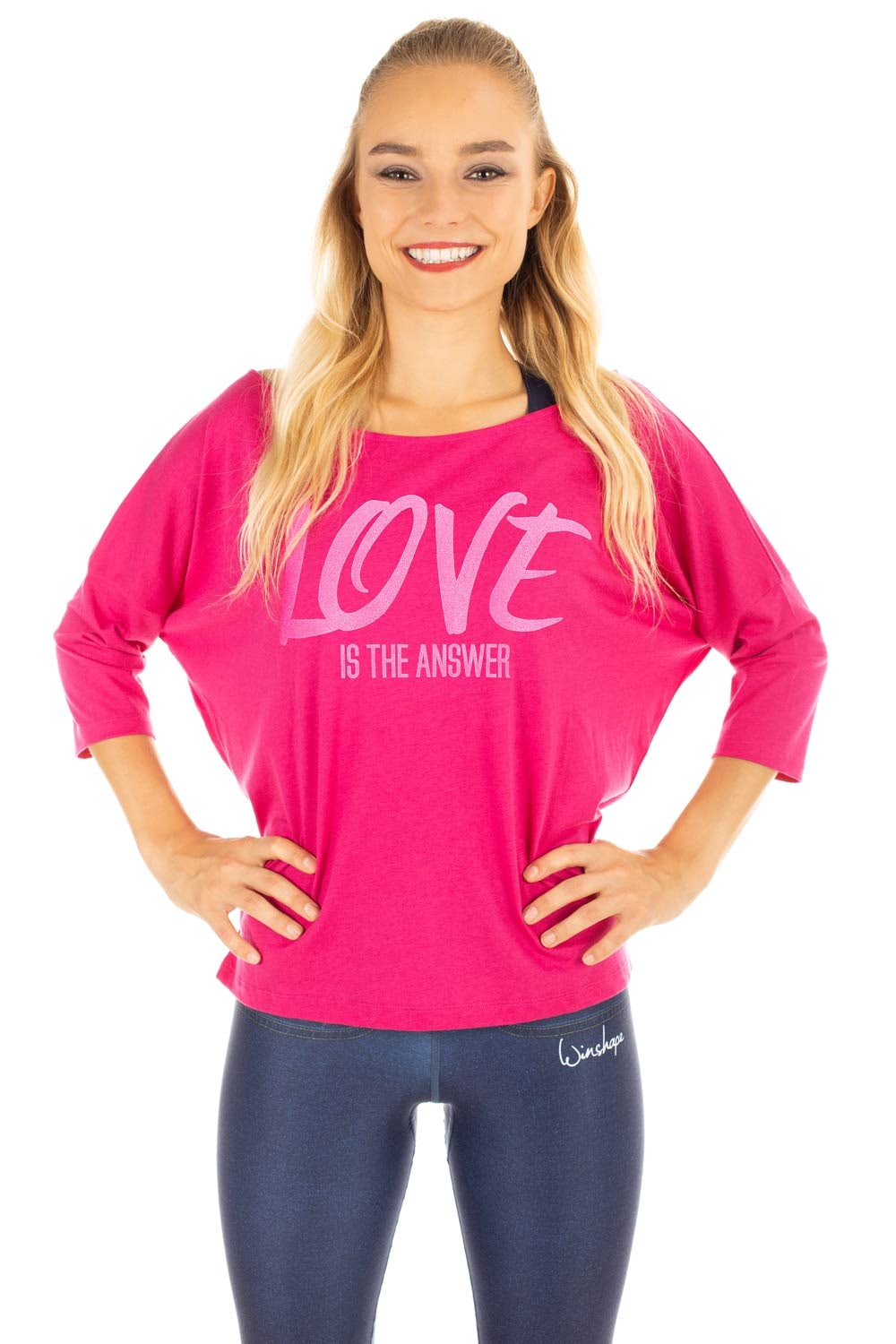 leicht« Winshape ultra 3/4-Arm-Shirt pinkem mit neon Glitzer-Aufdruck »MCS001