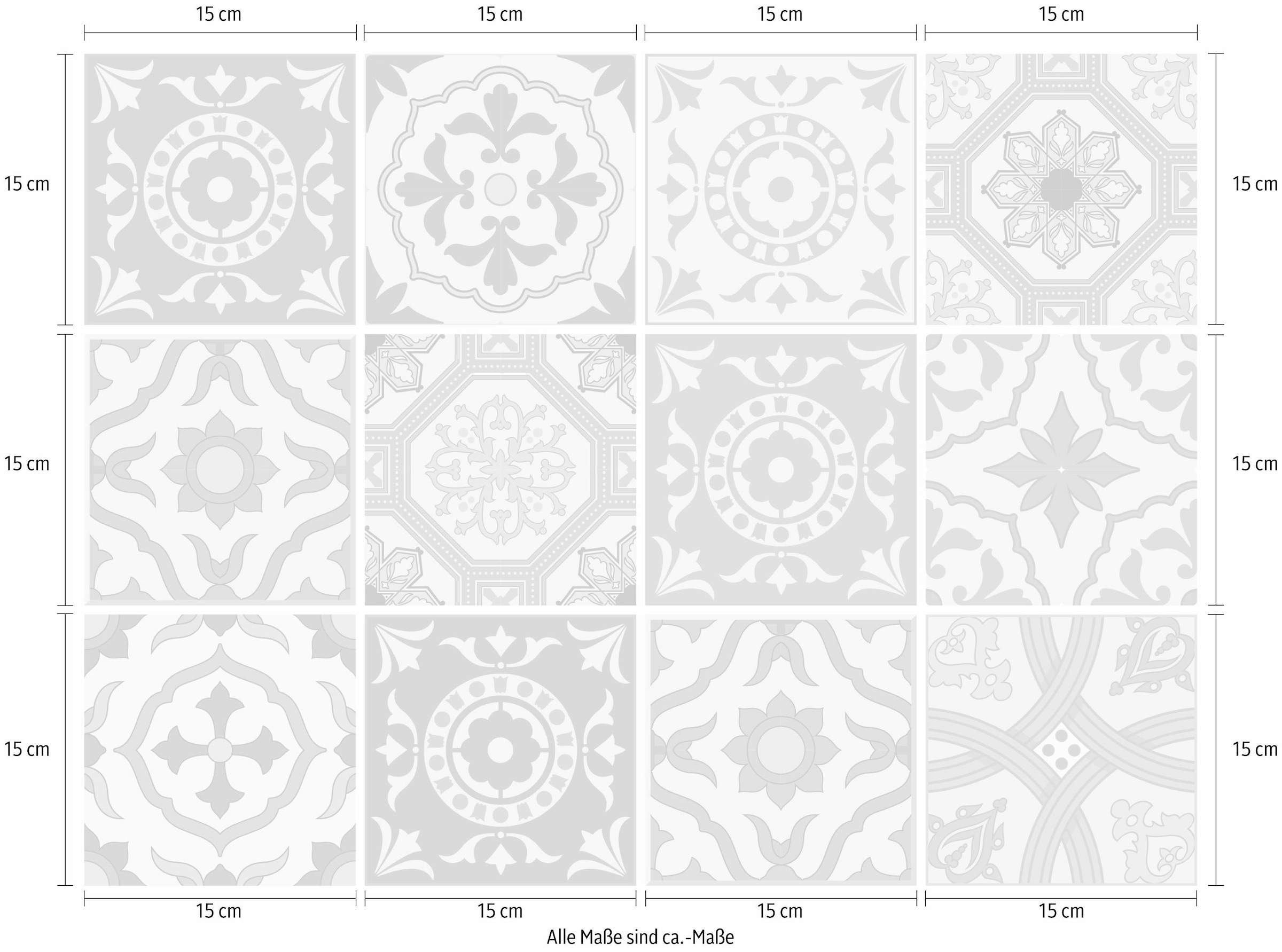 Home affaire Fliesenaufkleber »Ornamente«, (12 St.), Stickerfliesen, selbstklebend, Sticker, 12er Set