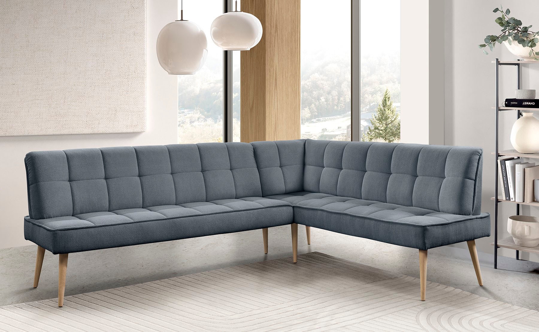 exxpo - sofa fashion Eckbank »Latte« moderne Sitz- und Rückensteppung, bequem und elegant, hoher Holzfuß